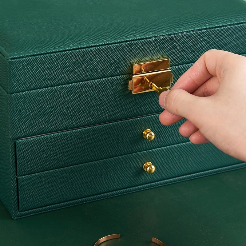 Custom 3-Layer PU Jewelry Organizer Box with Drawer & Mirror 11