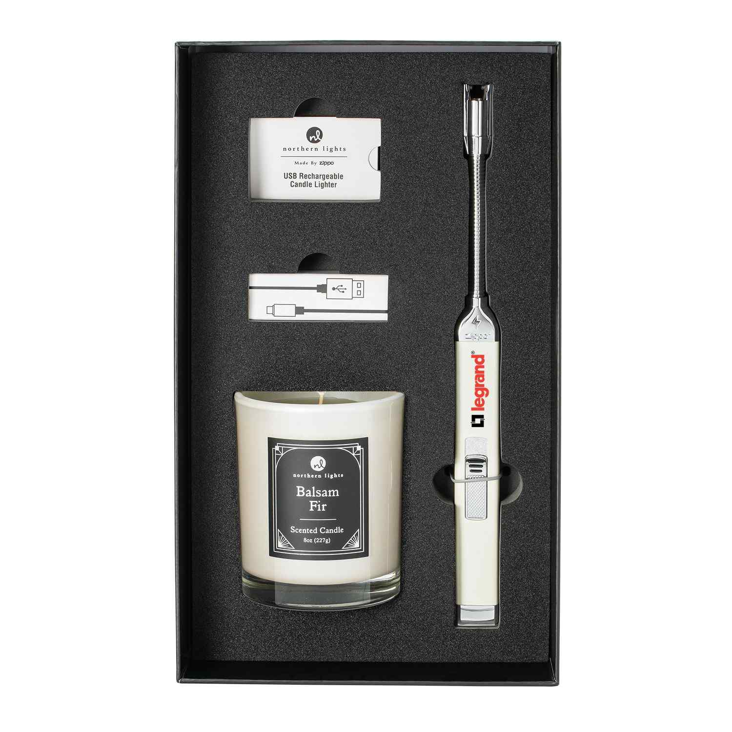 Zippo® Champagne Rechargeable Candle Lighter & 8 oz Balsam Fir Candle Gift Set 4