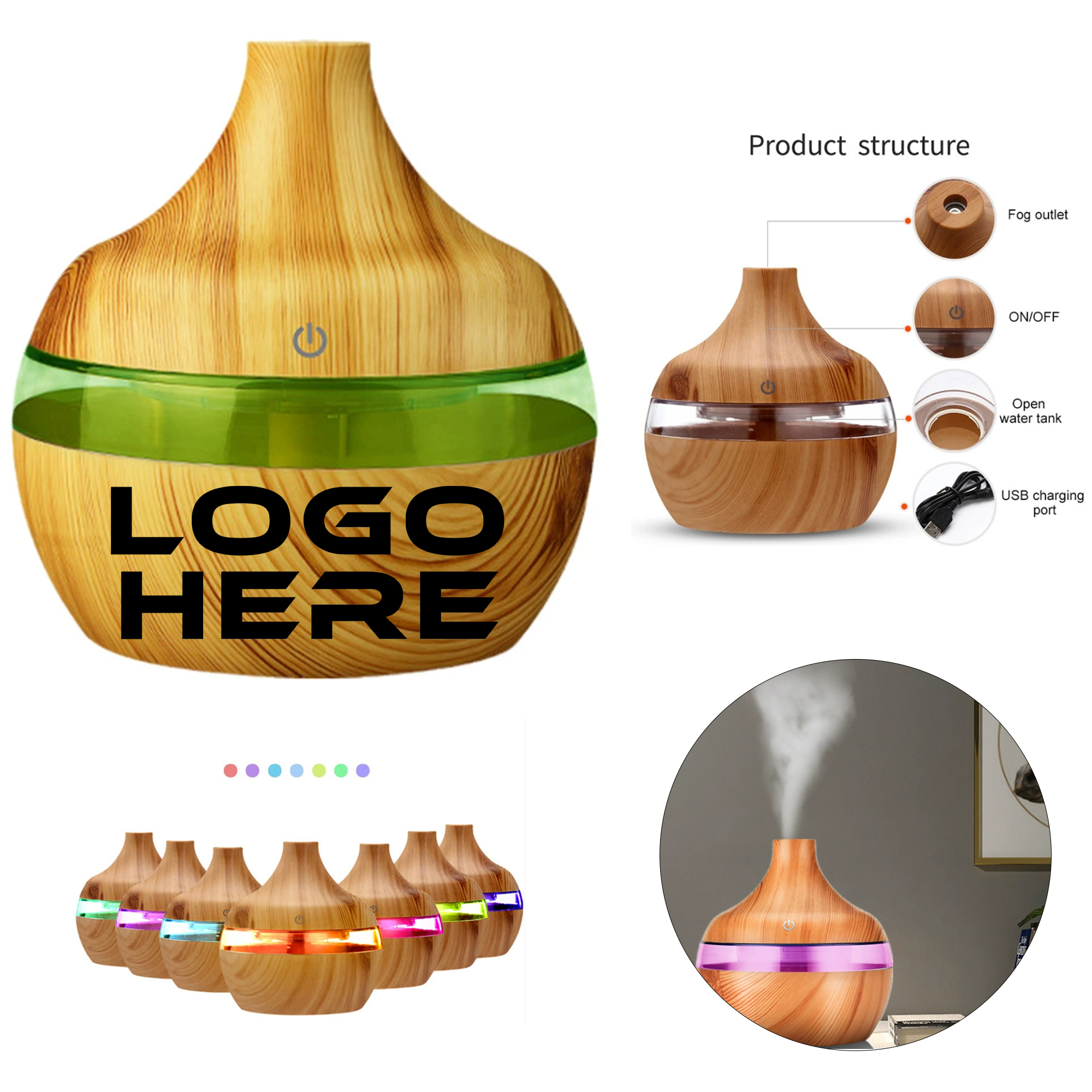 10oz USB Essential Oil Diffuser Wood Grain 1