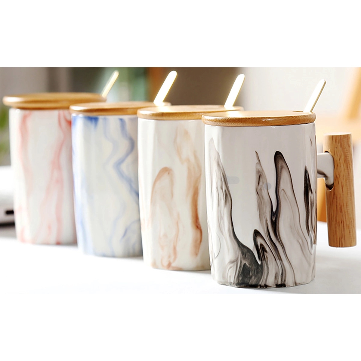 Ceramic Tea Cup With Lid Tea Cup With Wooden Handle 2