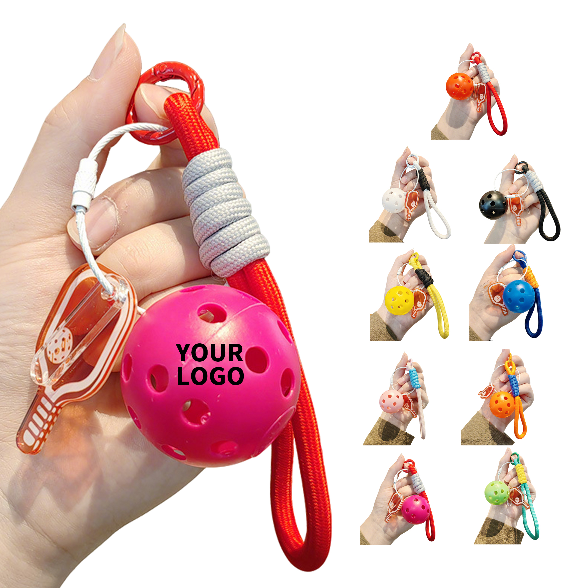 Mini Pickleball Ornament Keychain With Logo Position 6.3" X 1.1" X 1.8" 3
