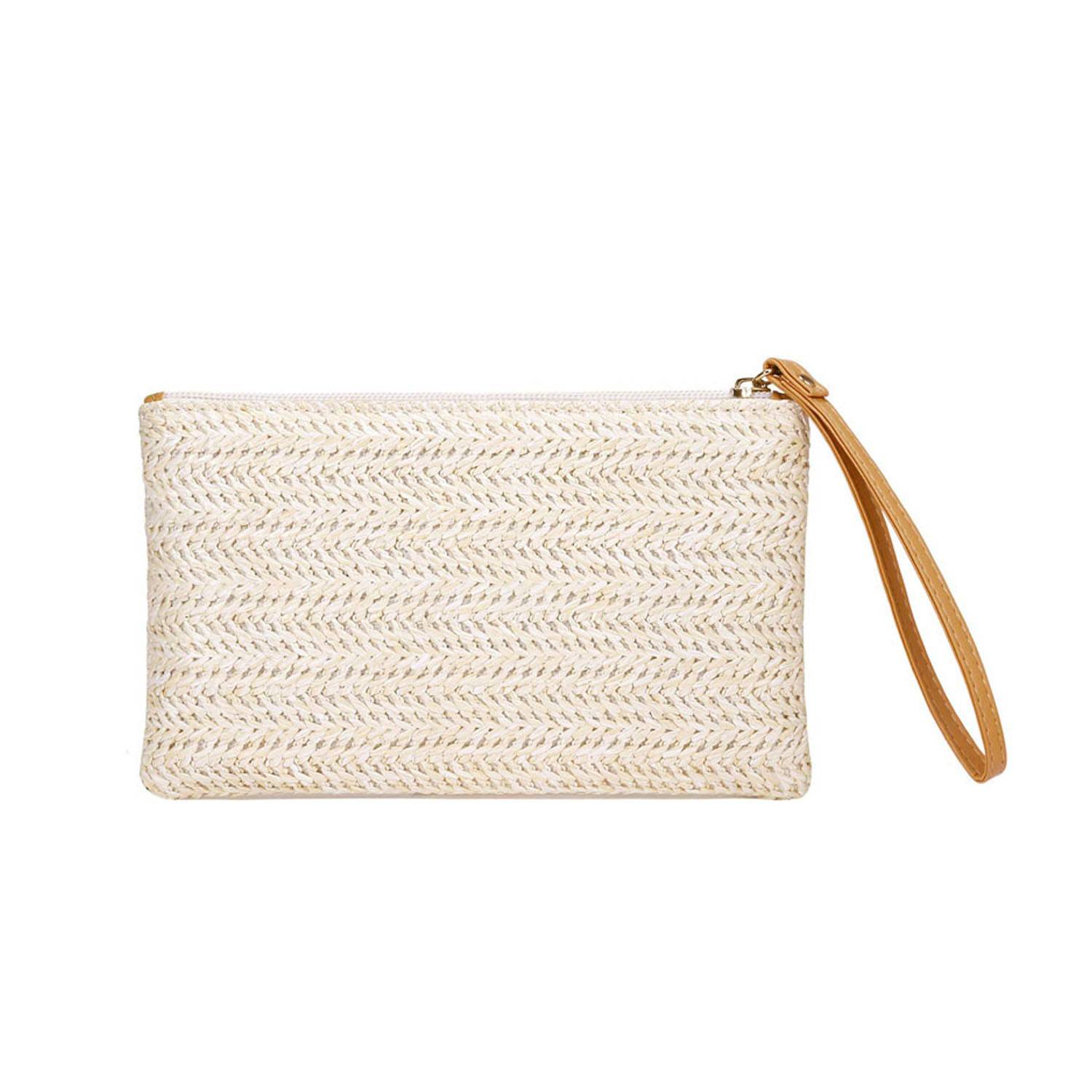 Women Stylish Portable Straw Handbag with Zipper 5