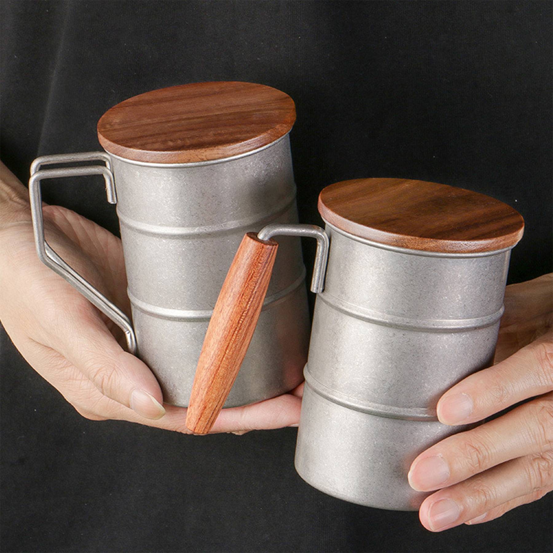 13oz 304 stainless steel outdoor mug with wood handle 4