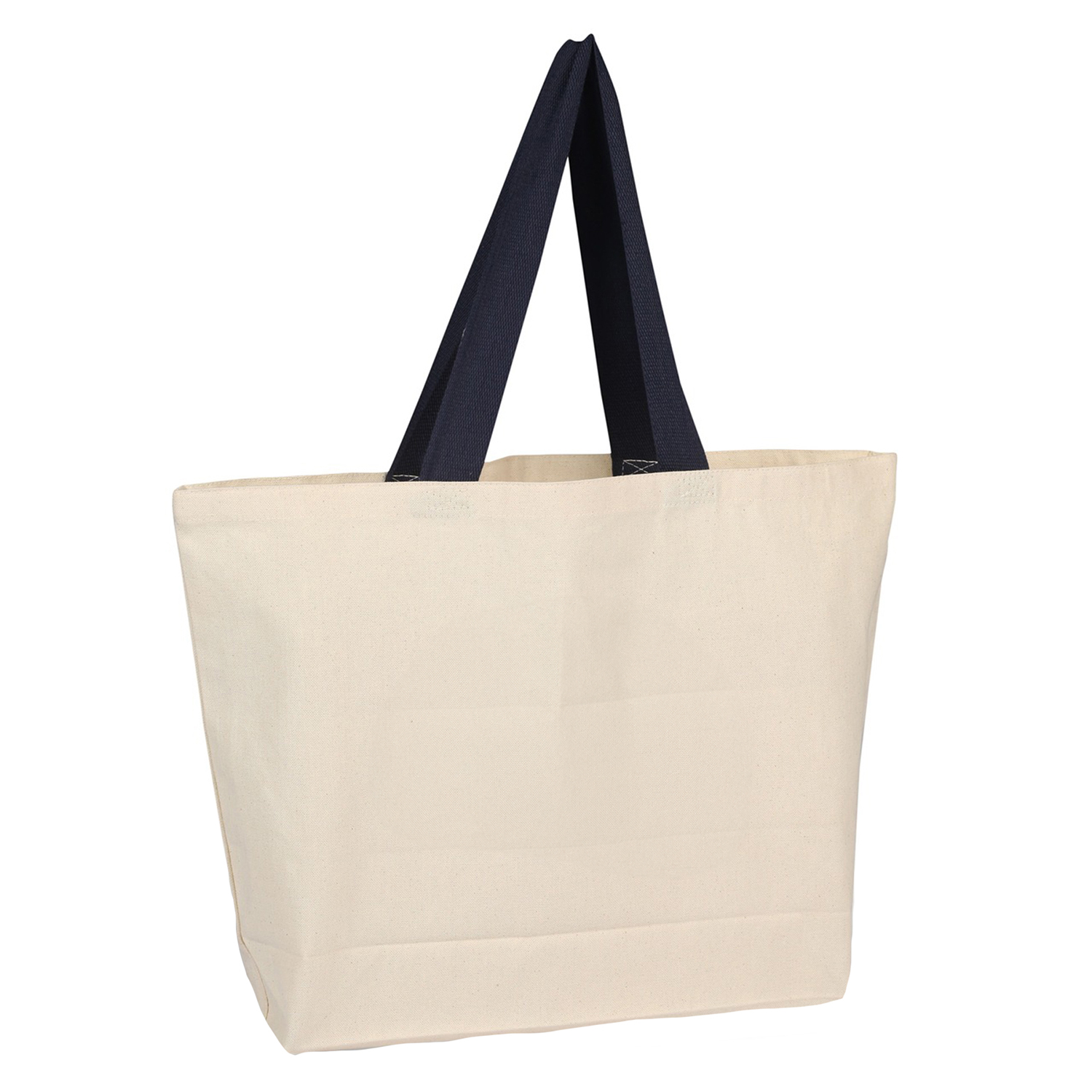 Wide Natural Canvas Tote Bag w/ Colored Webbing Handles 1