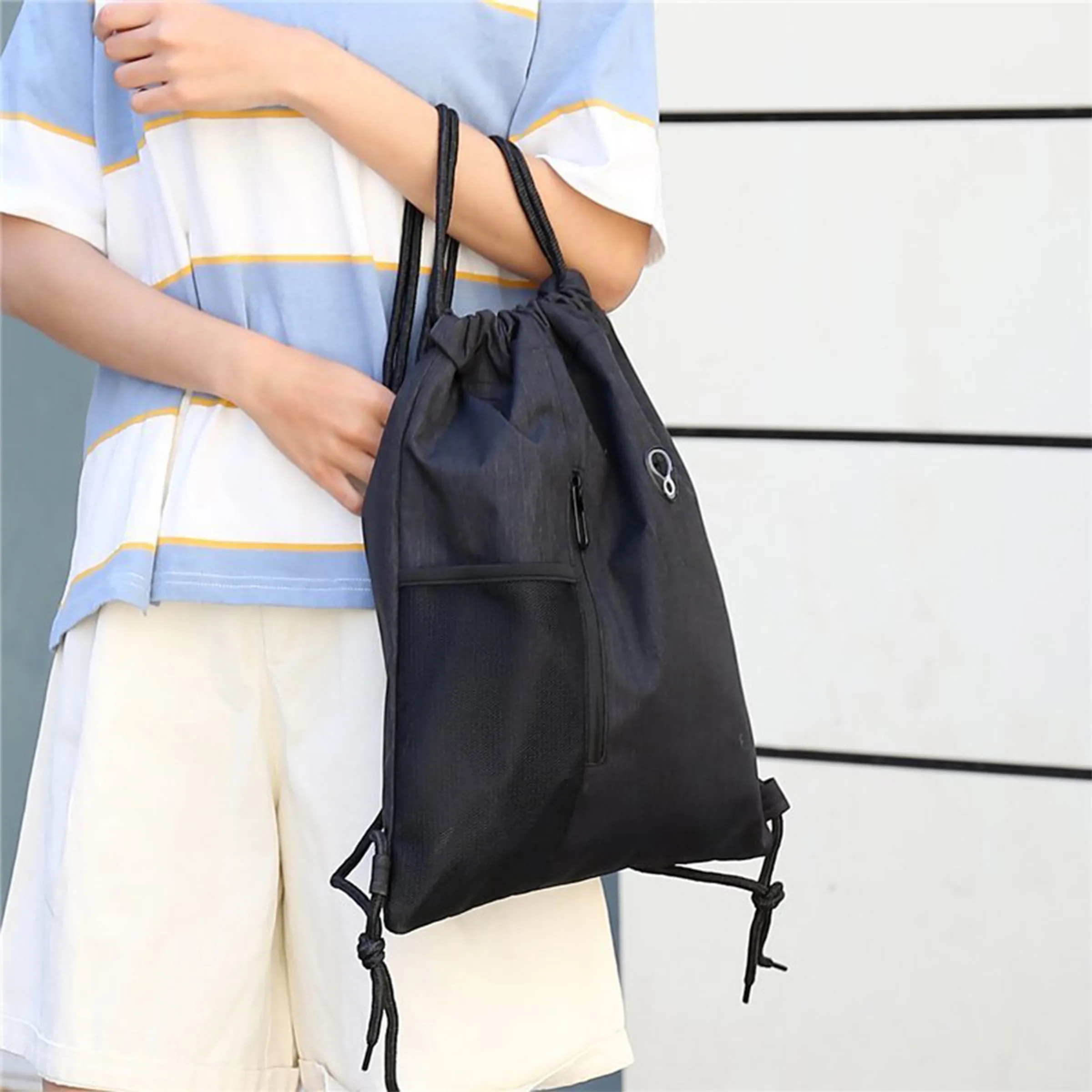Sports Drawstring Backpack with Zipper Pocket and Mesh Side 4