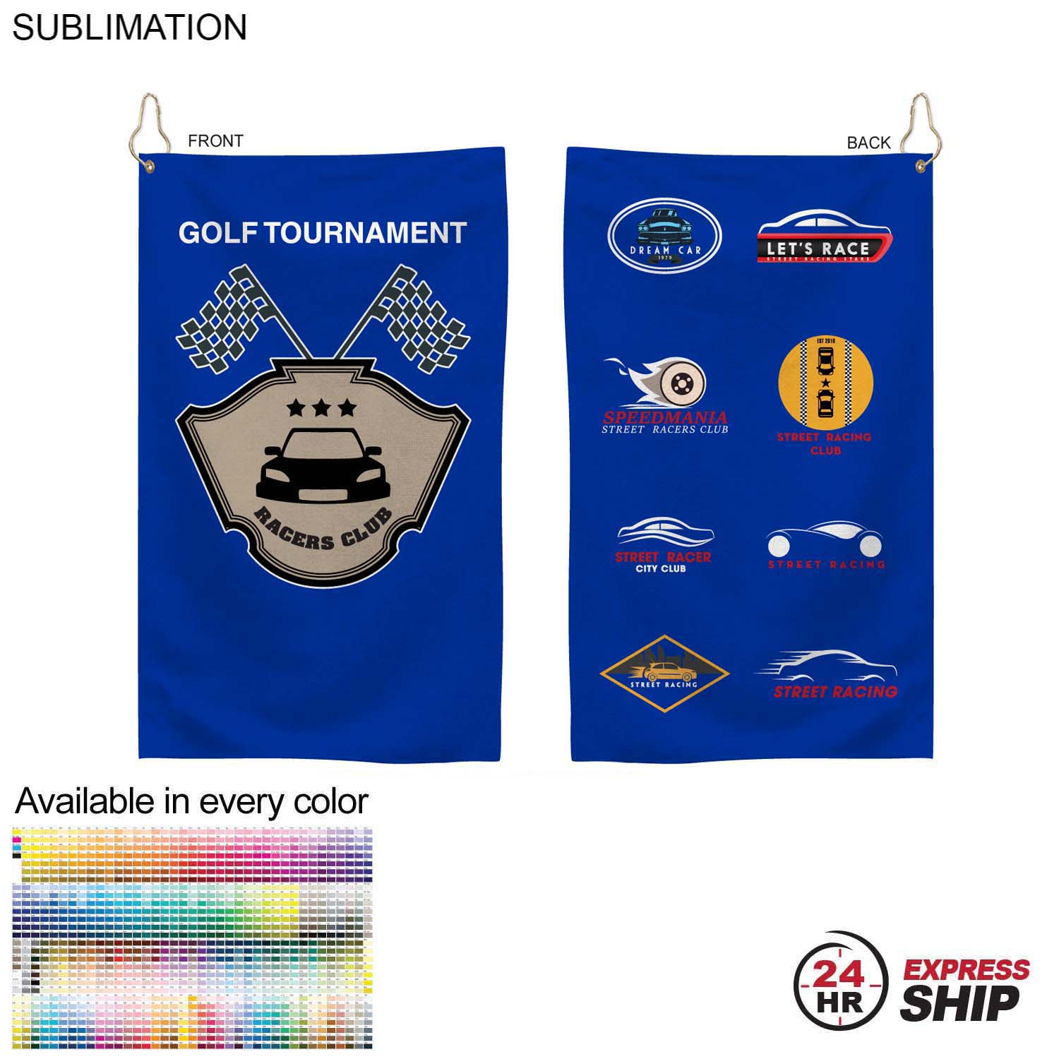 24 Hr Express Ship - Colored Microfiber Dri-Lite Terry Golf Towel, 15x25, Sublimated 2 sides 8