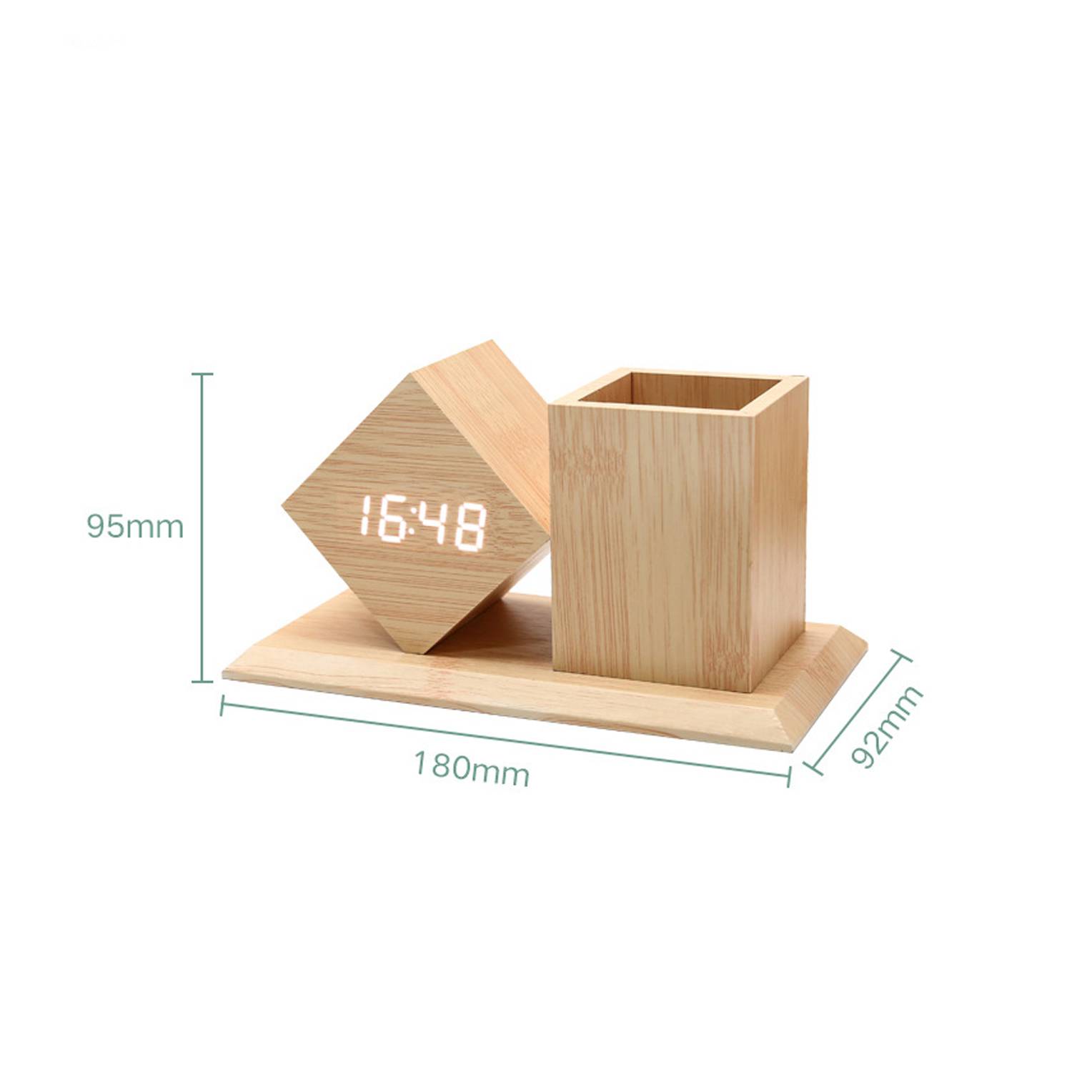 Students Wooden Voice Controlled LED Pen Holder Alarm Clock 1