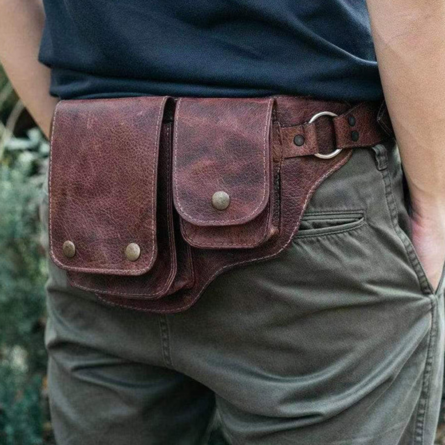 Faux leather punk style vintage waist bag 5