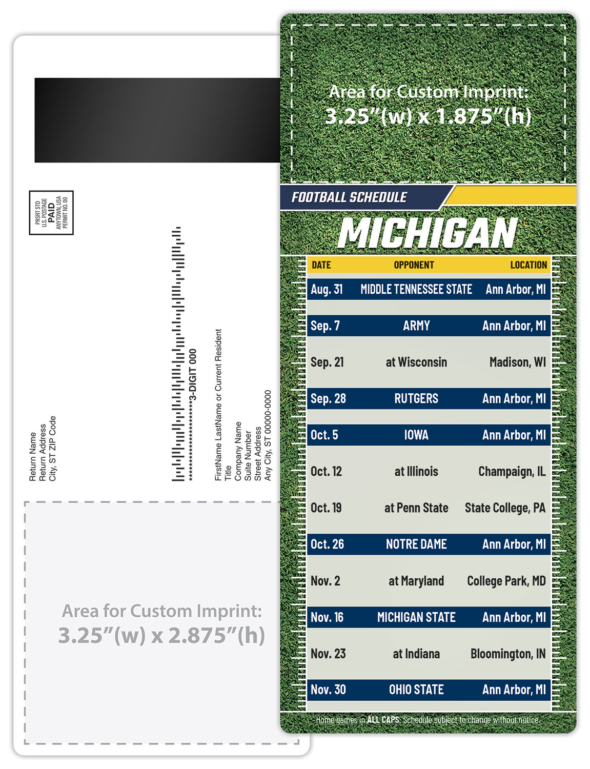 Football Schedule Laminated Card/Postcard with Magnet Strip 3.5x8.5 - 14 pt. 2