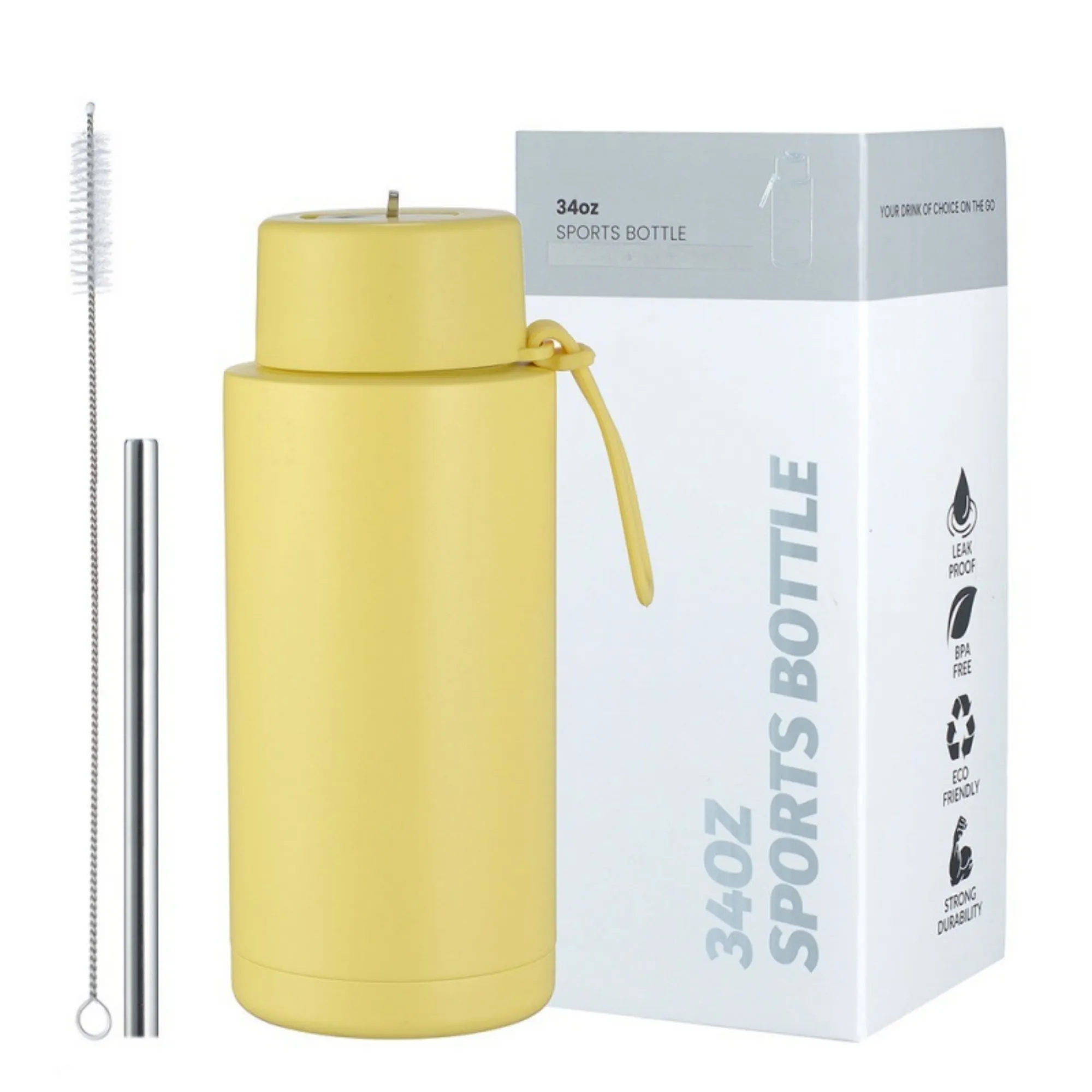 34oz Stainless Steel Silicone Handle Straw Thermos Cup 9