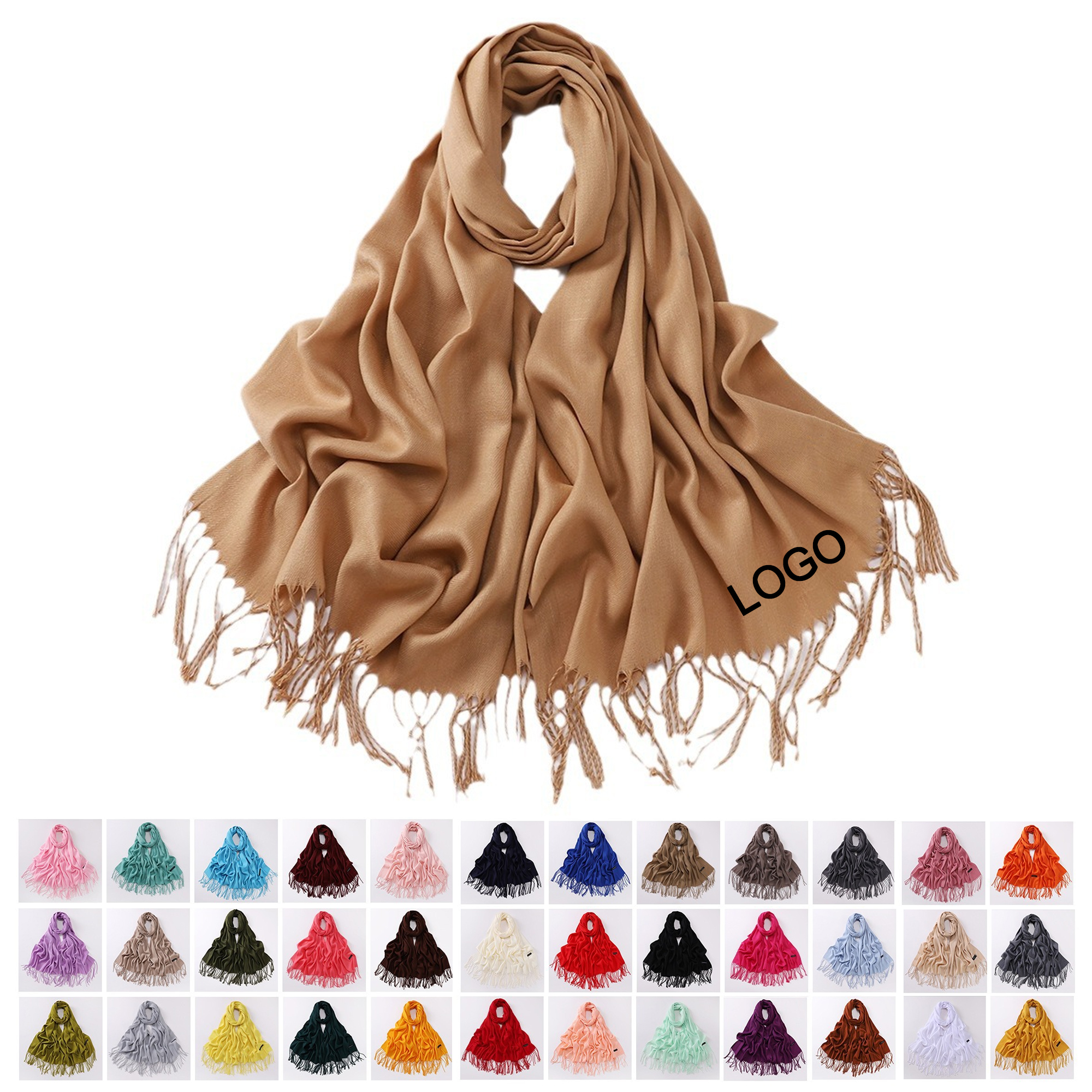 Winter Pashmina Scarf Long Wrap Shawl With Fringes 2