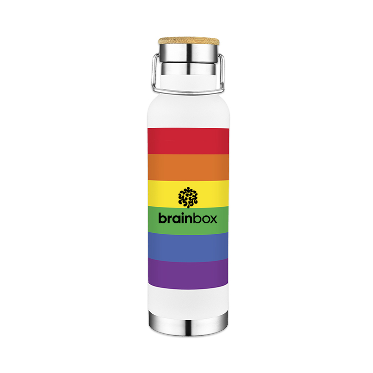 22 Oz. Double Wall Vacuum Bottle with Bamboo Lid, custom water bottle with logo imprint 2