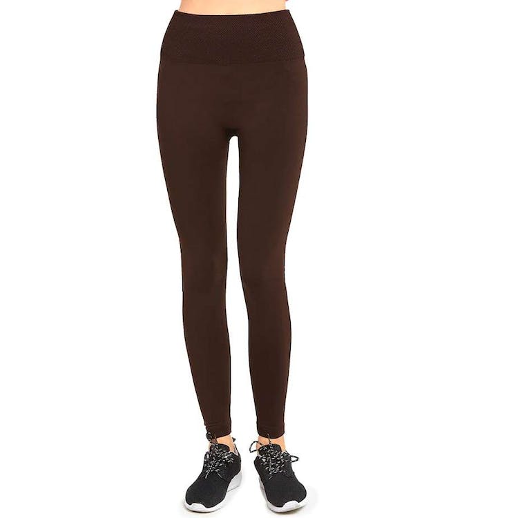 Women's High Waist Fleece Leggings - Coffee Extra-Wide Band One Size 2