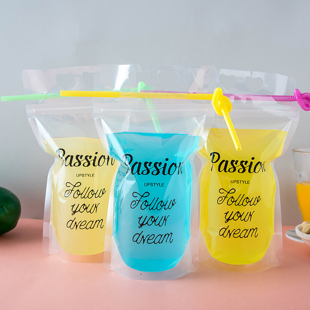 Hand-held Translucent Stand-up Plastic Pouch Bag Drinking Bag 4