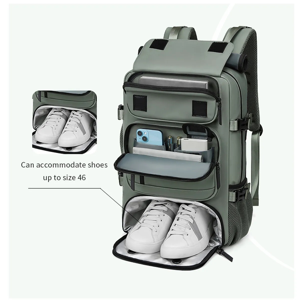 Carry-On Travel Backpack Duffel Bag With Shoe Compartment 4