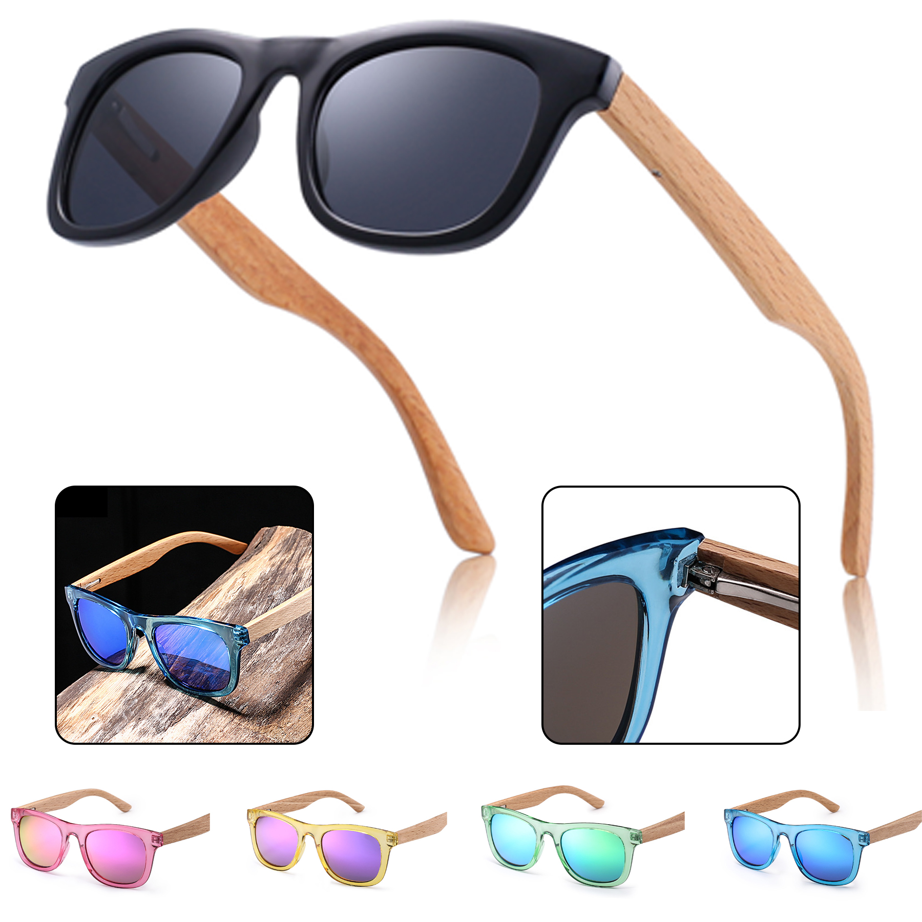 Children Wooden Frame Sunglasses 3