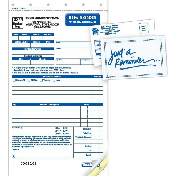 Repair Order with Reminder Card, Carbonless 2