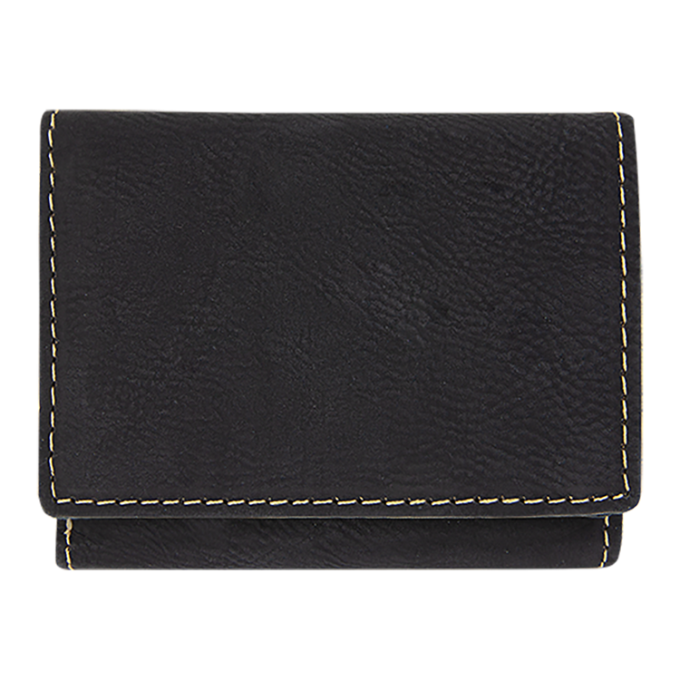 3" x 4" Black/Gold Leatherette Trifold Wallet 3