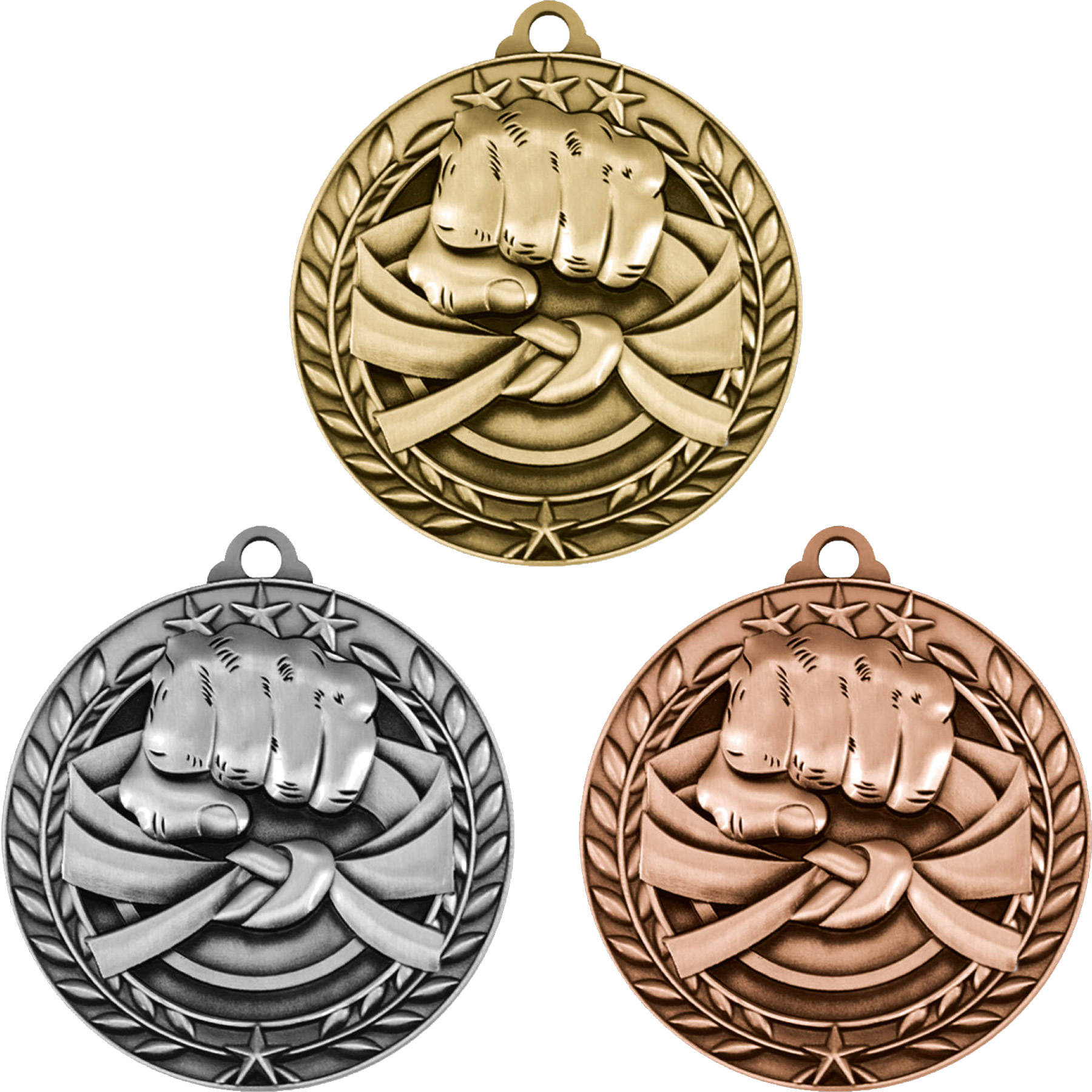 Stock Small Academic & Sports Laurel Medals: Martial Arts