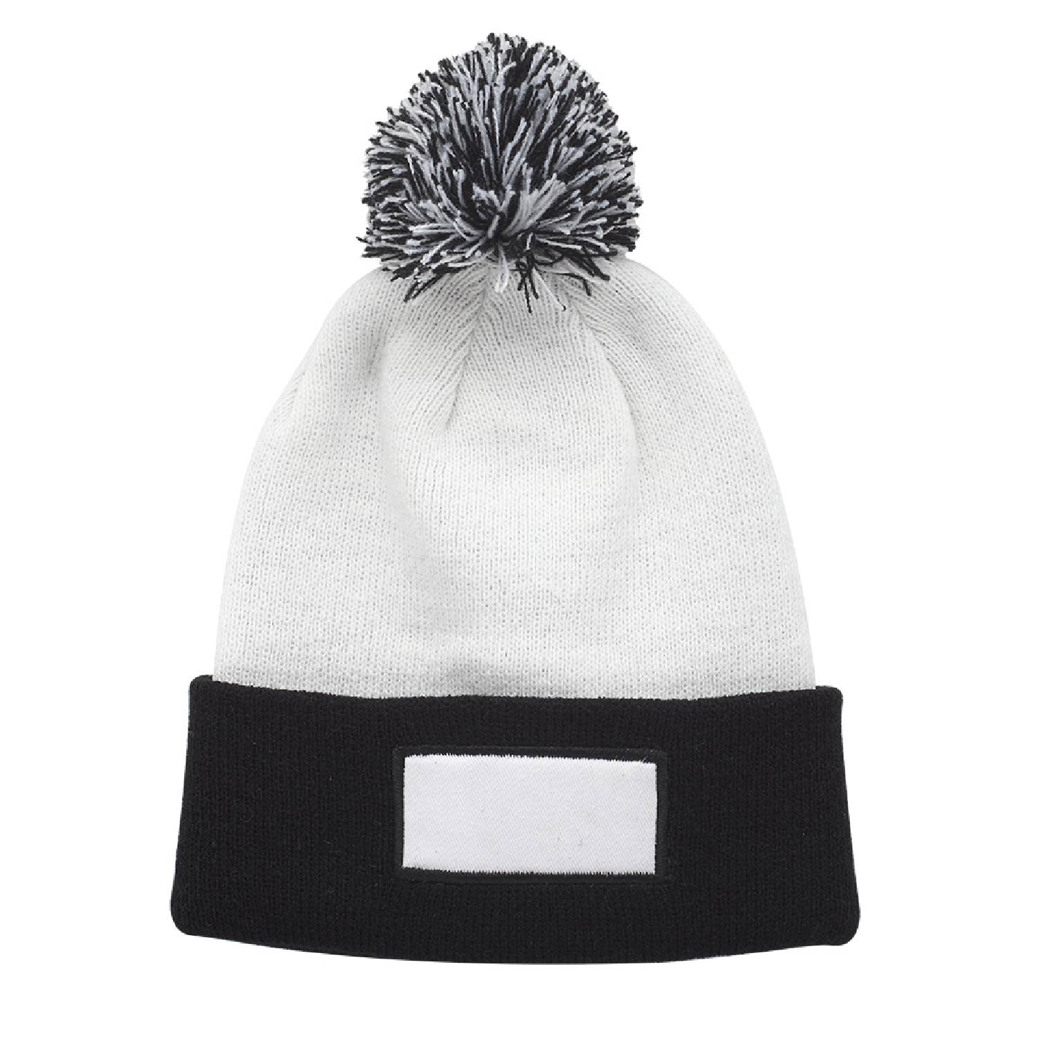 Dual Tone Patch Pompom Beanie 3