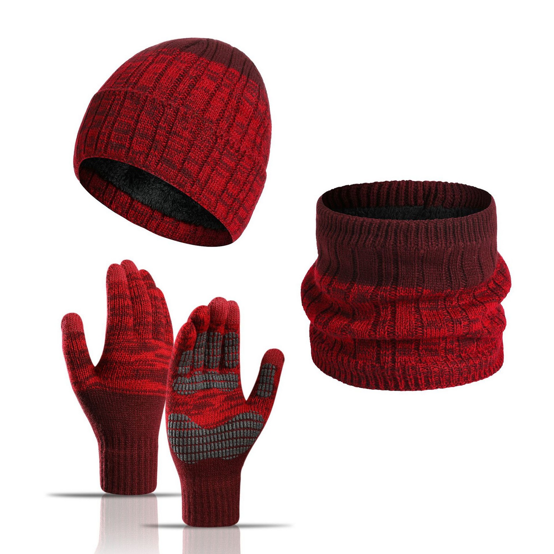 3PCS Winter Beanie Neck Gaiter Gloves Set 2