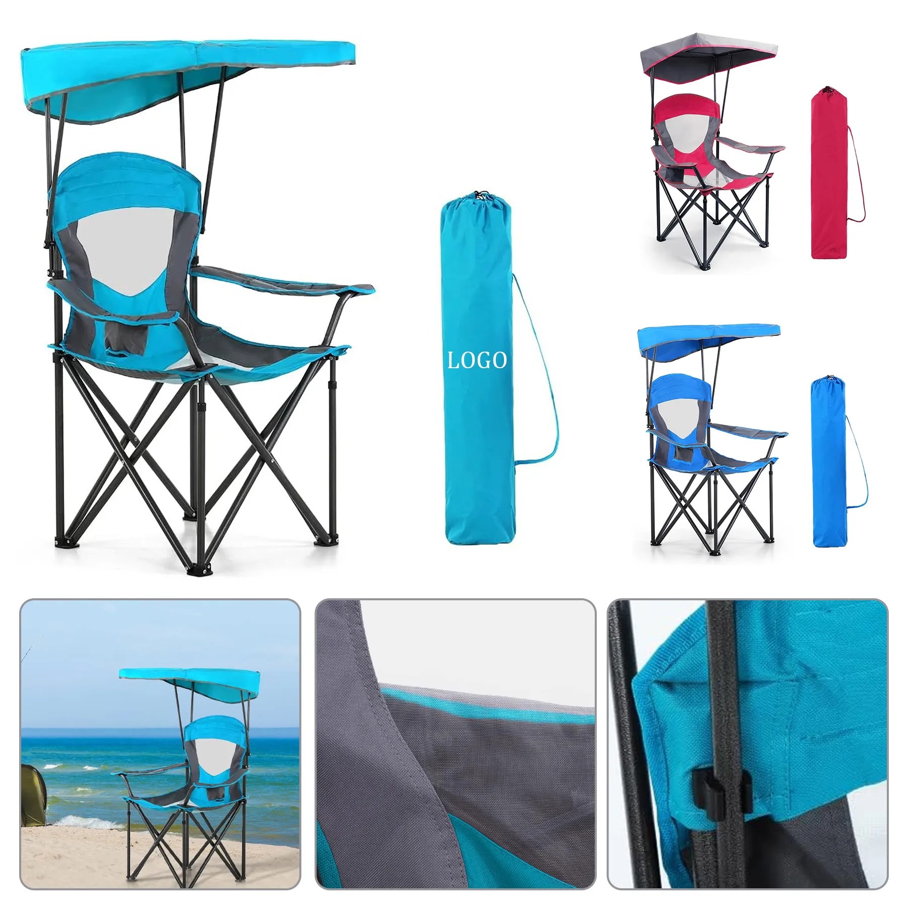 Camping Fishing Beach Canopy Lounge Chair Sunshade, custom folding chair with logo imprint 4