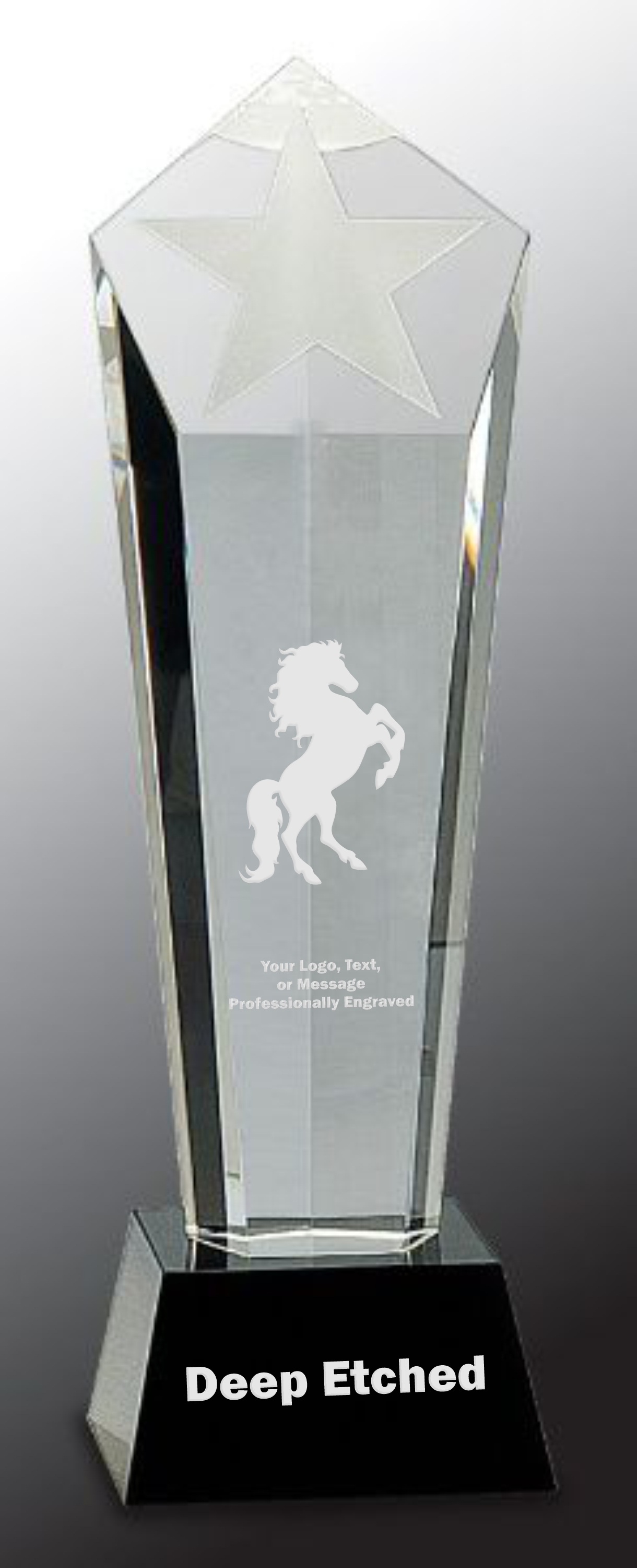 11 3/4" Crystal Frosted Star Column on Black Pedestal Base Crystal Award