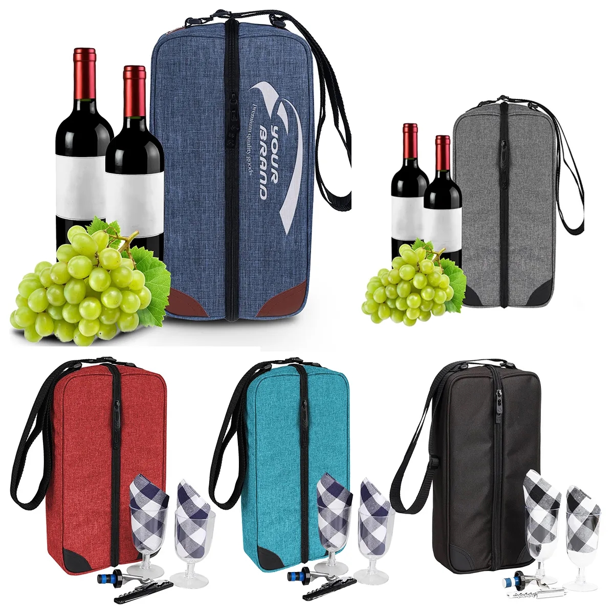 Wine Tote Bag with Cooler Compartment & Picnic Set 6
