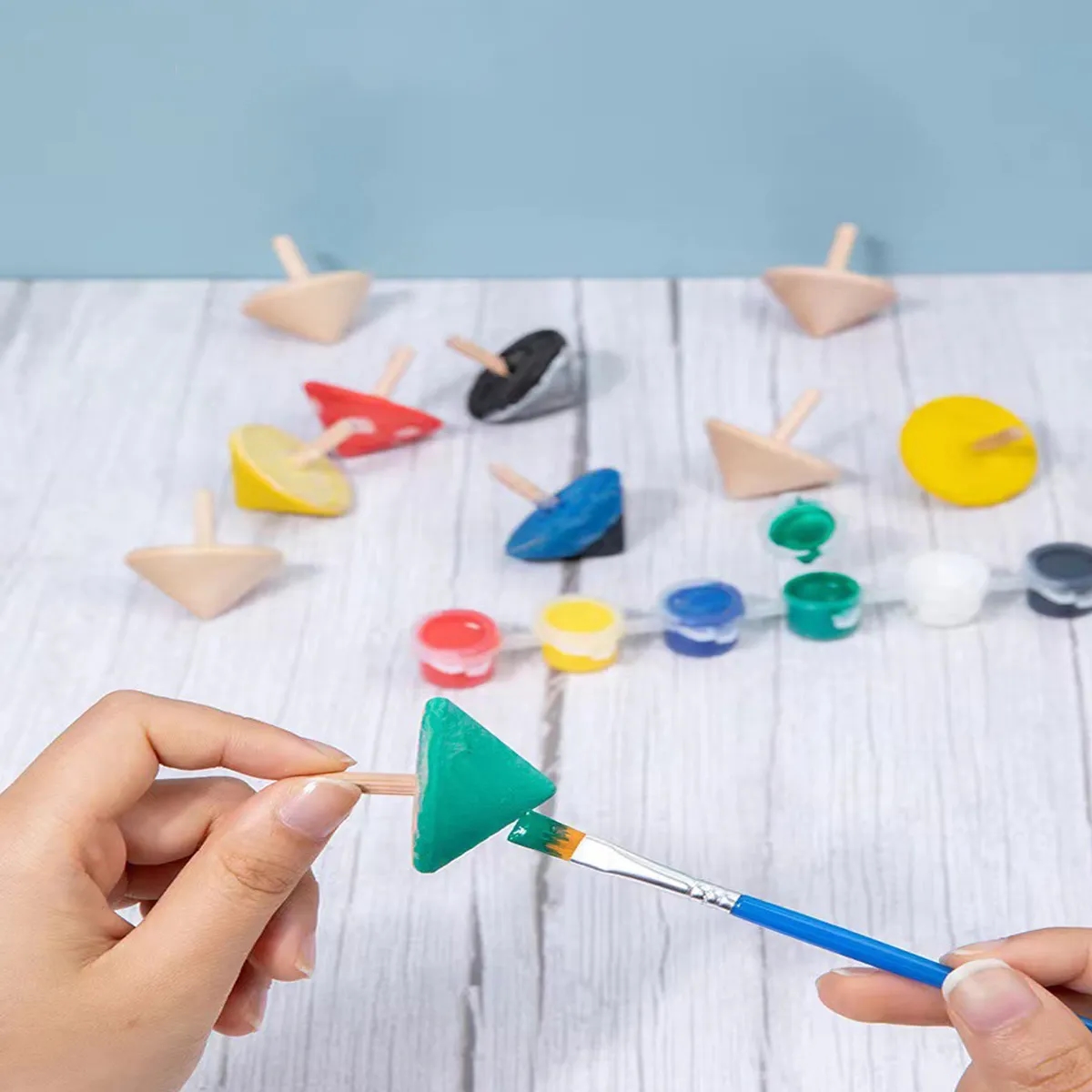 Mini Wooden Classic Spin Tops Toys 6