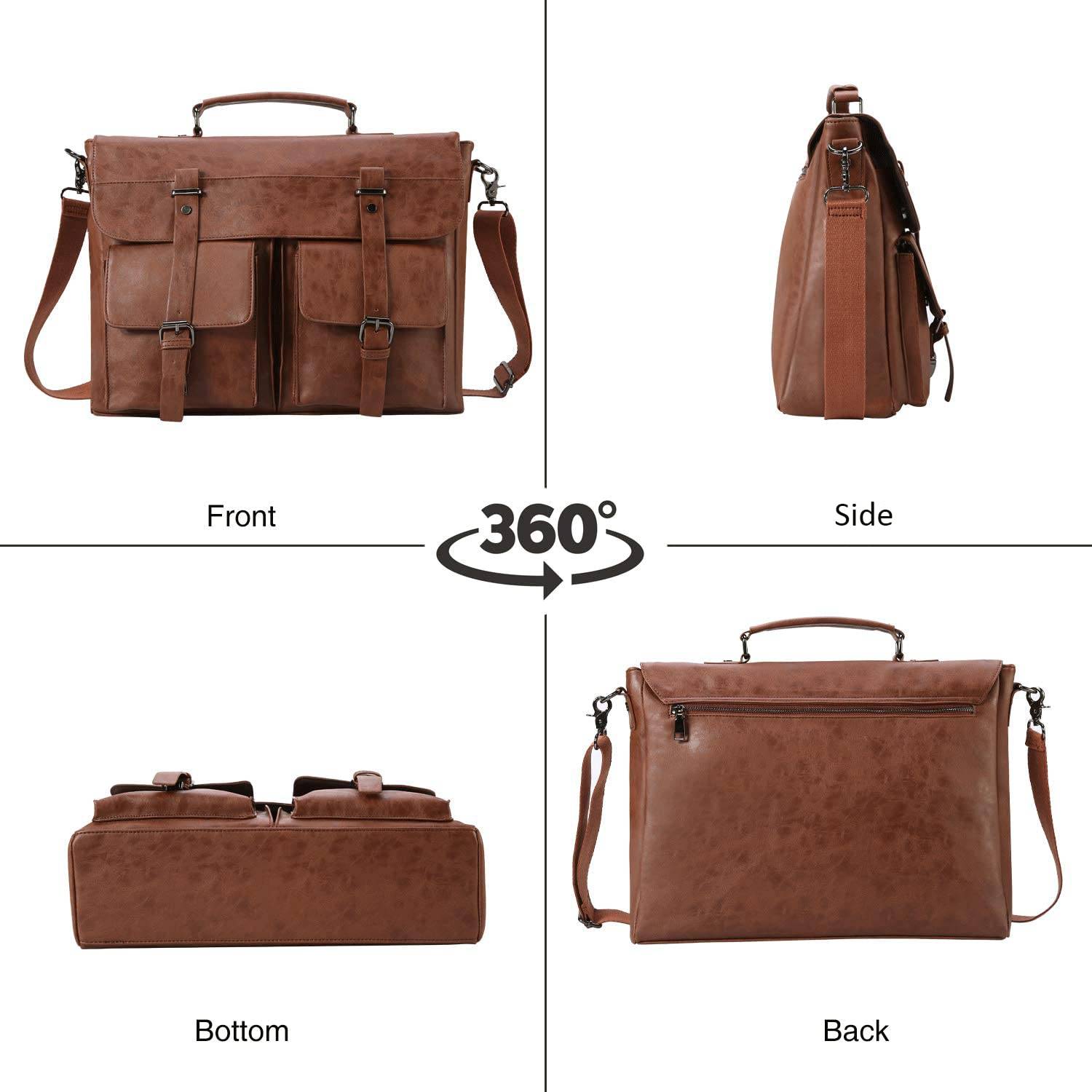 17.3 Inch Vintage PU Leather Laptop Bag Briefcase Satchel 6