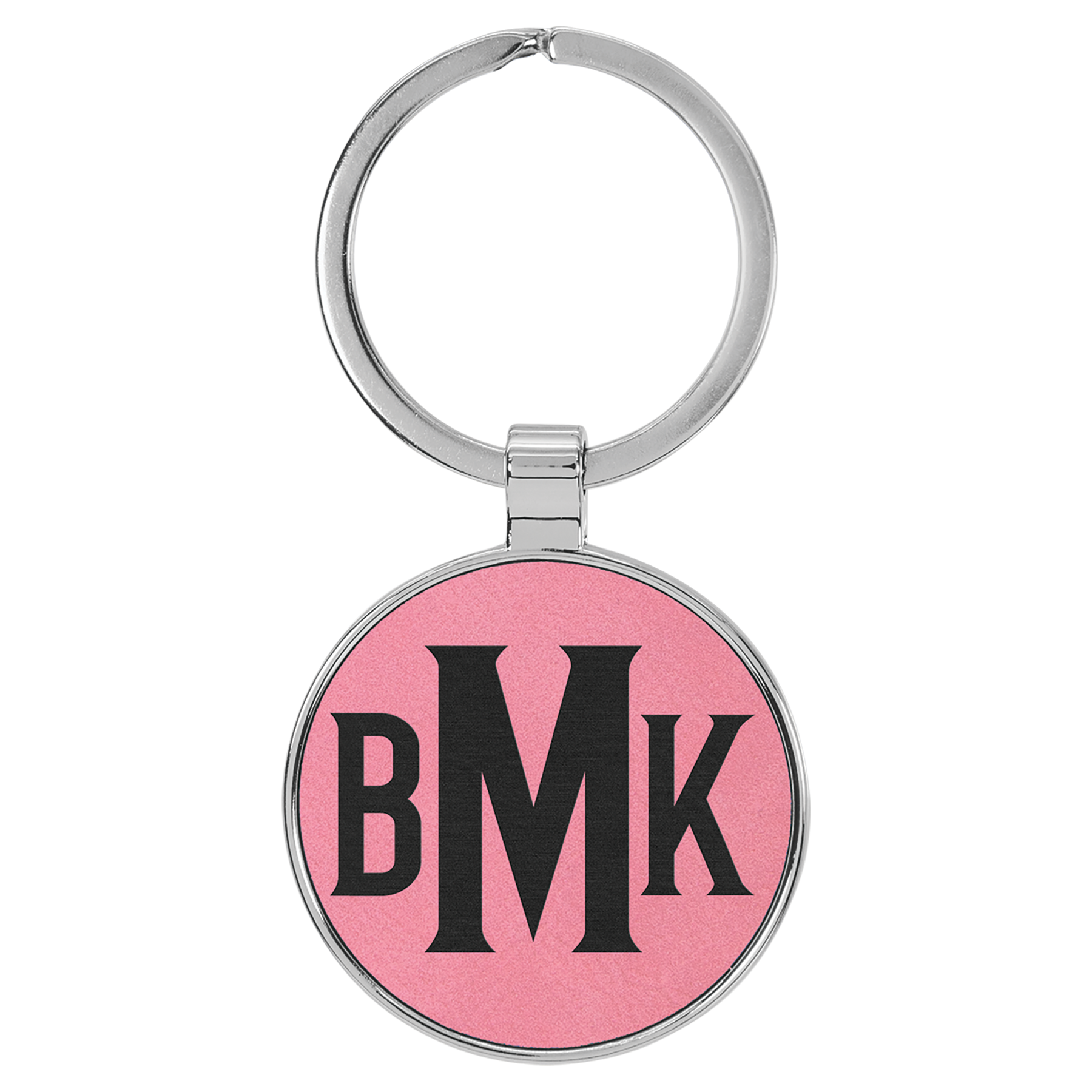 1 1/2" Leatherette/Metal Pink Round Keychain 1