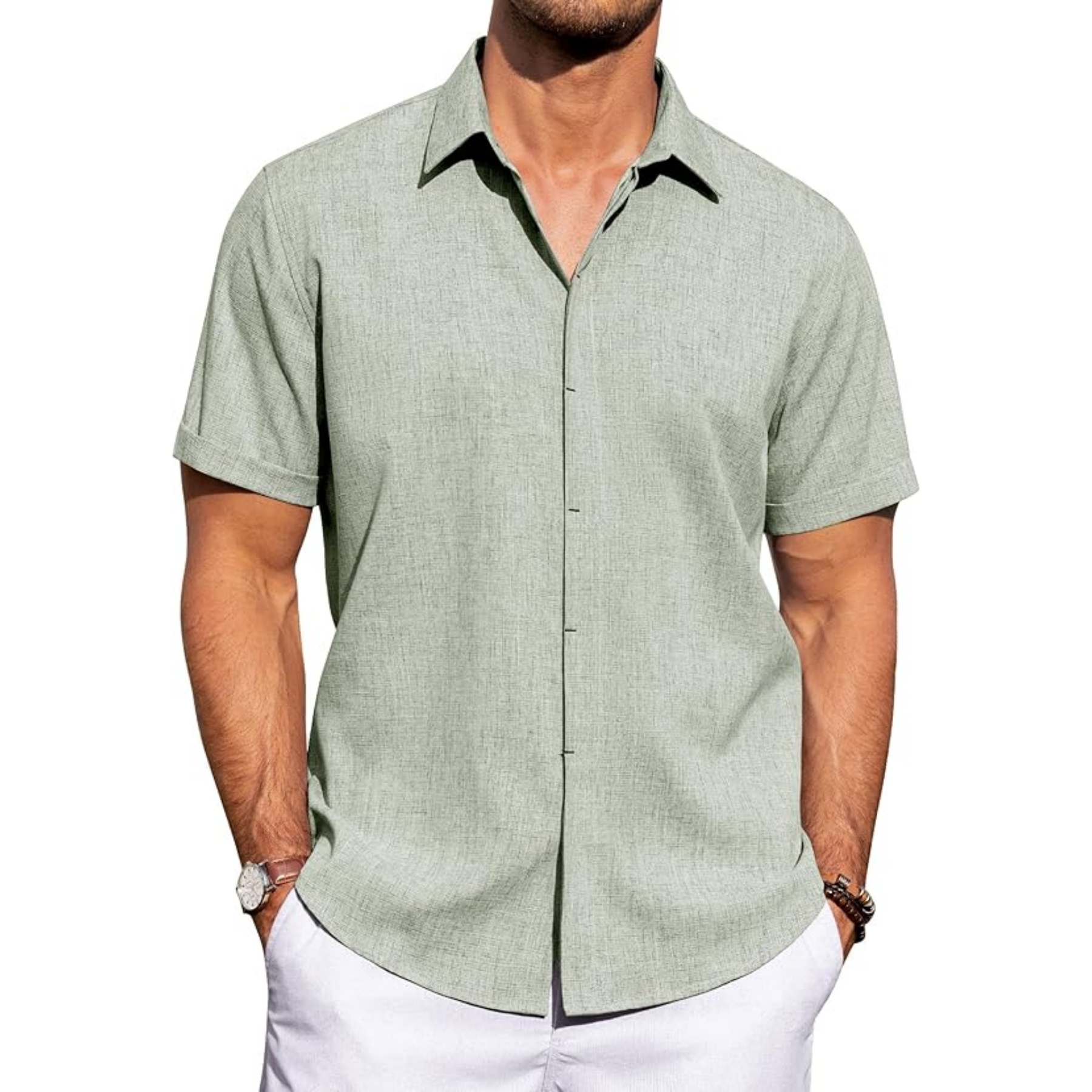Men's Linen Casual Short Sleeve Shirt 20