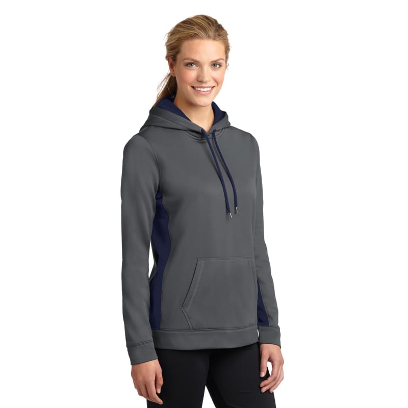 Sport-Tek Women's Sport-Wick Fleece Colorblock Hooded Pullover. 42