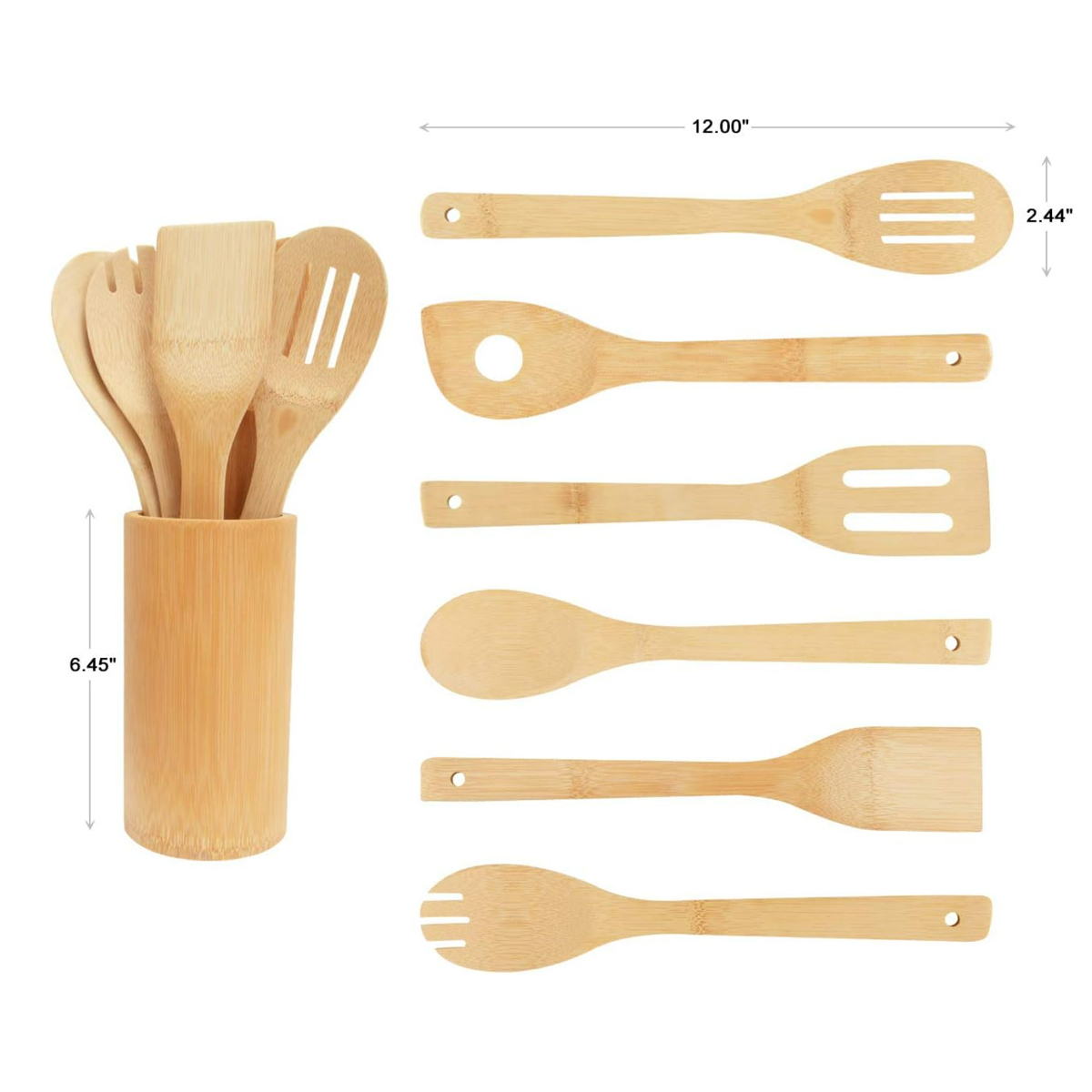 8 Piece Bamboo Cooking Utensil Set with Holder & Tongs 5