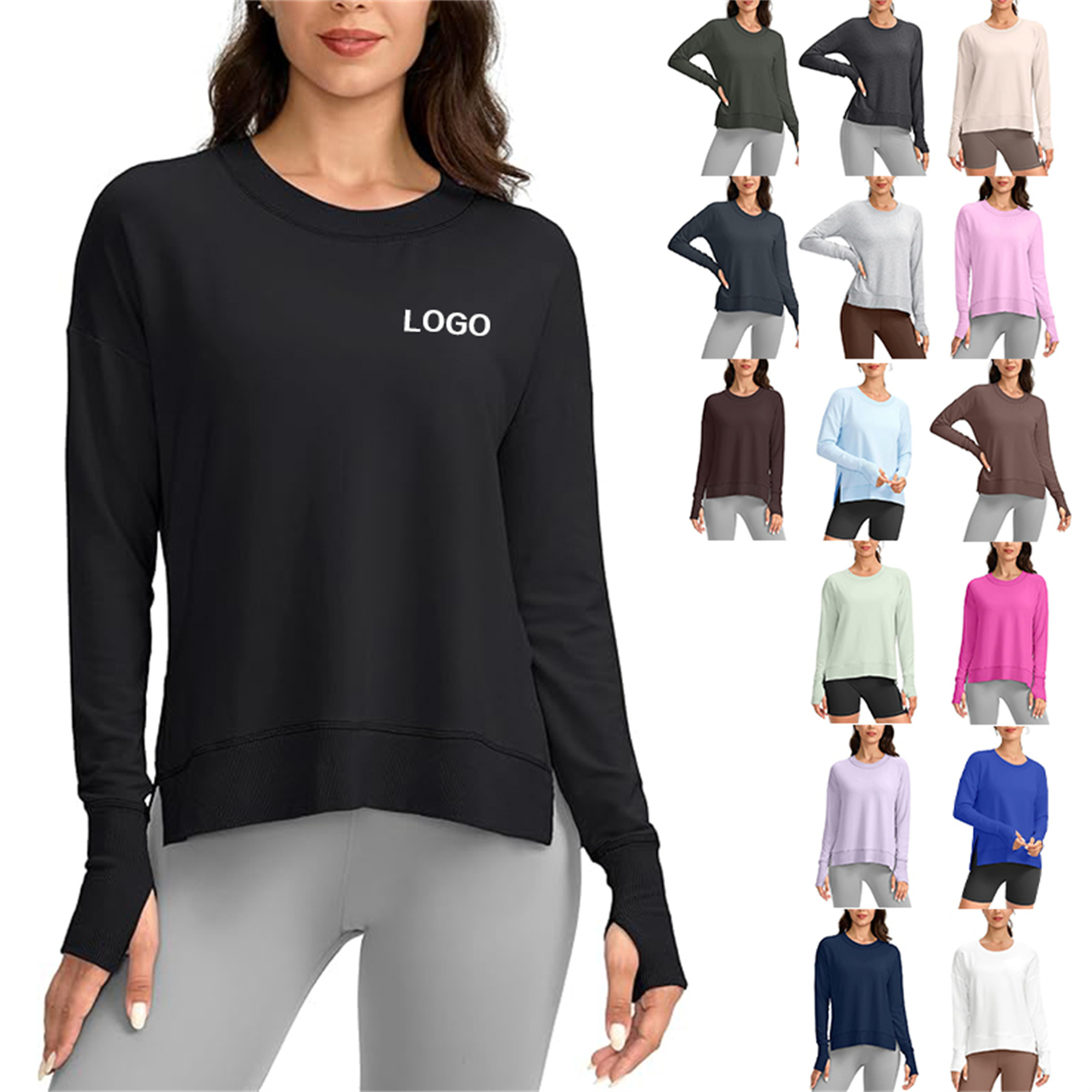 Womens' Side Slit Thumb Holes Yoga Shirt 15