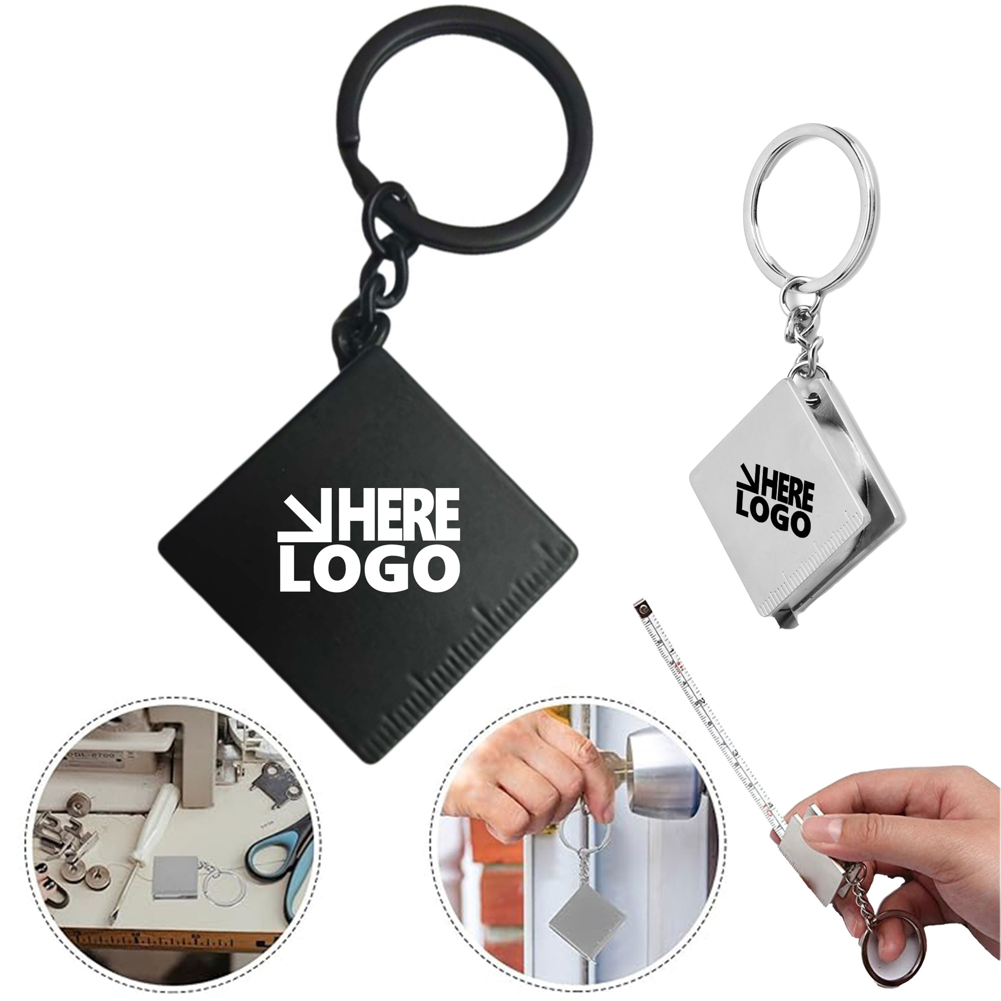 Square Tape Measure Key Chain Tag Black 1
