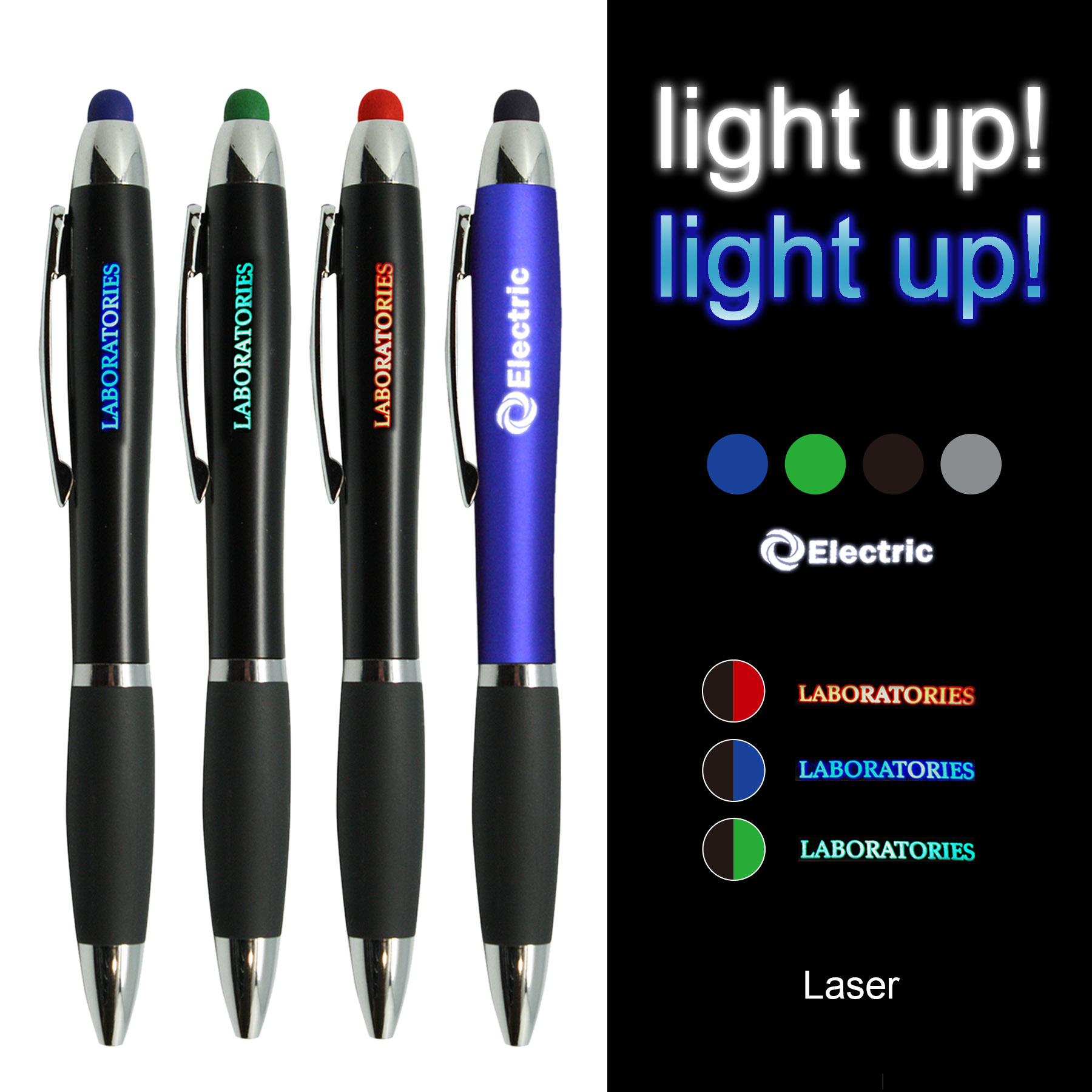 Curvy Plastic twist Stylus Pen w/Light UP Engraving 6