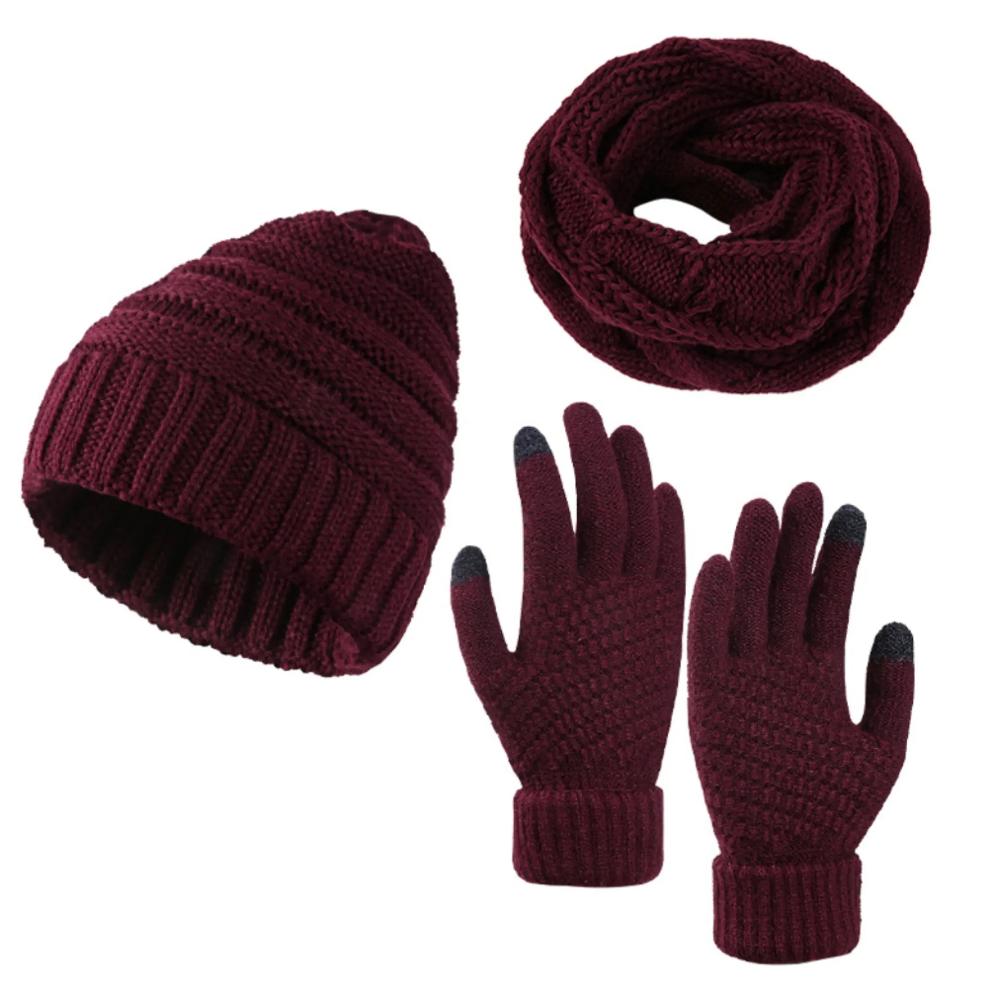 Knitted Hat, Scarf And Gloves Three - Piece Set 2