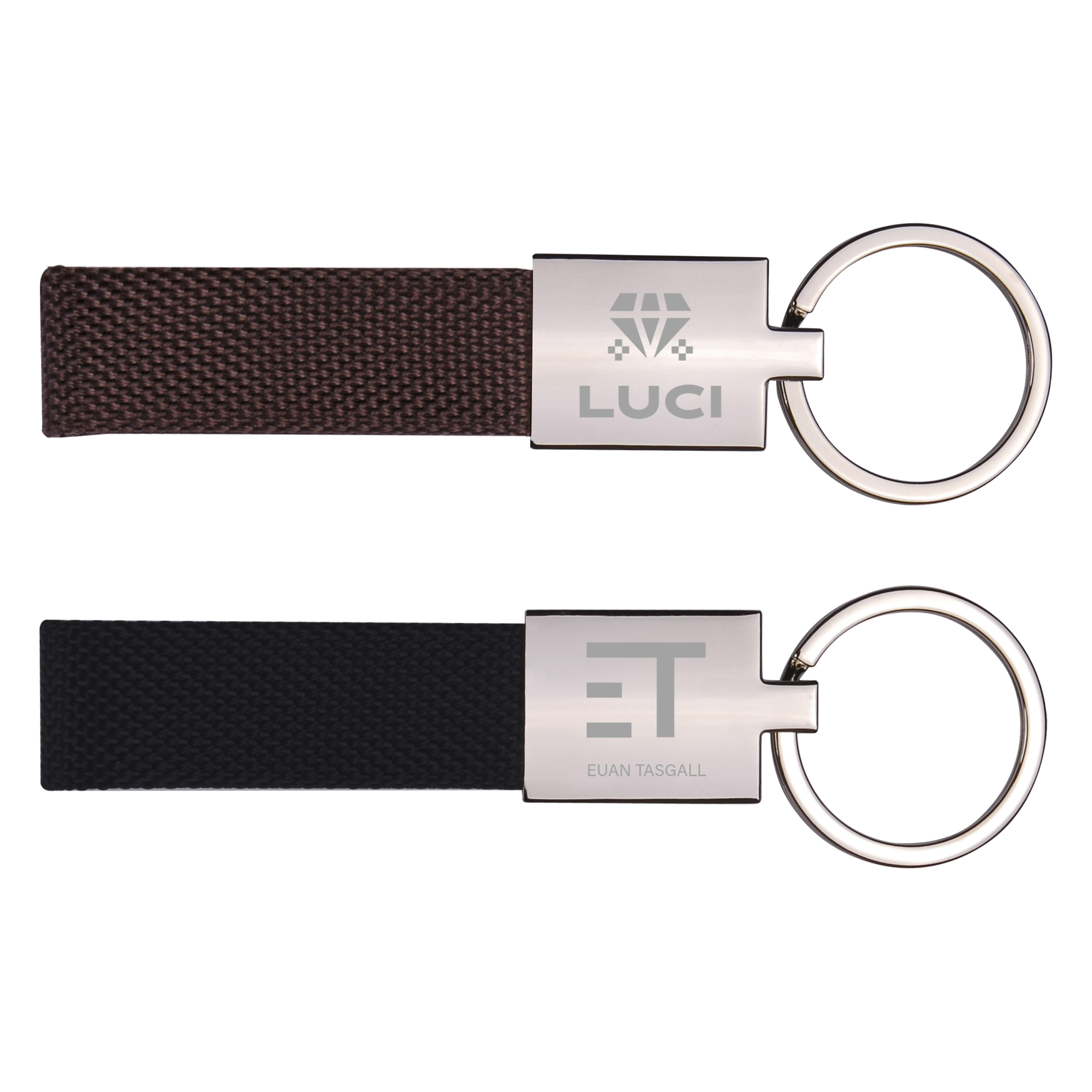 Canvas Metal Key Chain with Shiny Nickel Finish 1