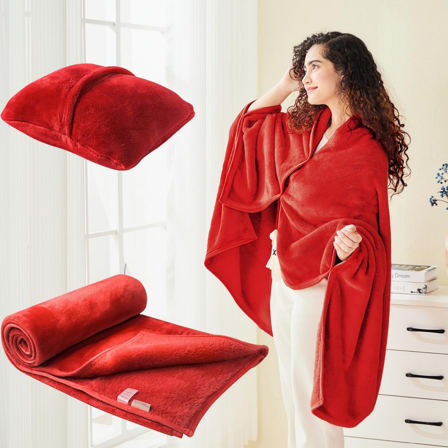 Multipurpose 3 in 1 Flannel Shawl Blanket Pillow 4