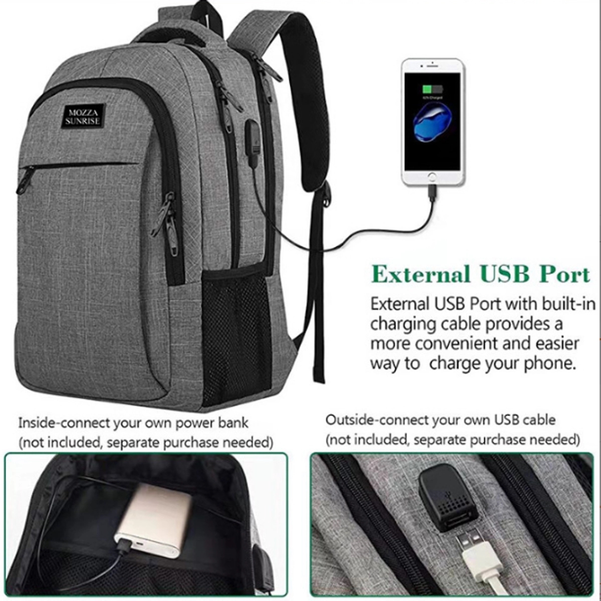 Custom Usb Charging Port Heavy Duty Travel Laptop Backpack 3