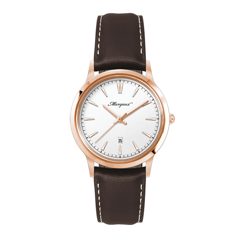 WC4219 22MM STEEL ROSE GOLD CASE, 3 HAND MVMT, WHITE DIAL, DTE DISPLAY, LEATHER STRAP, FLAT MINERAL CRYSTAL