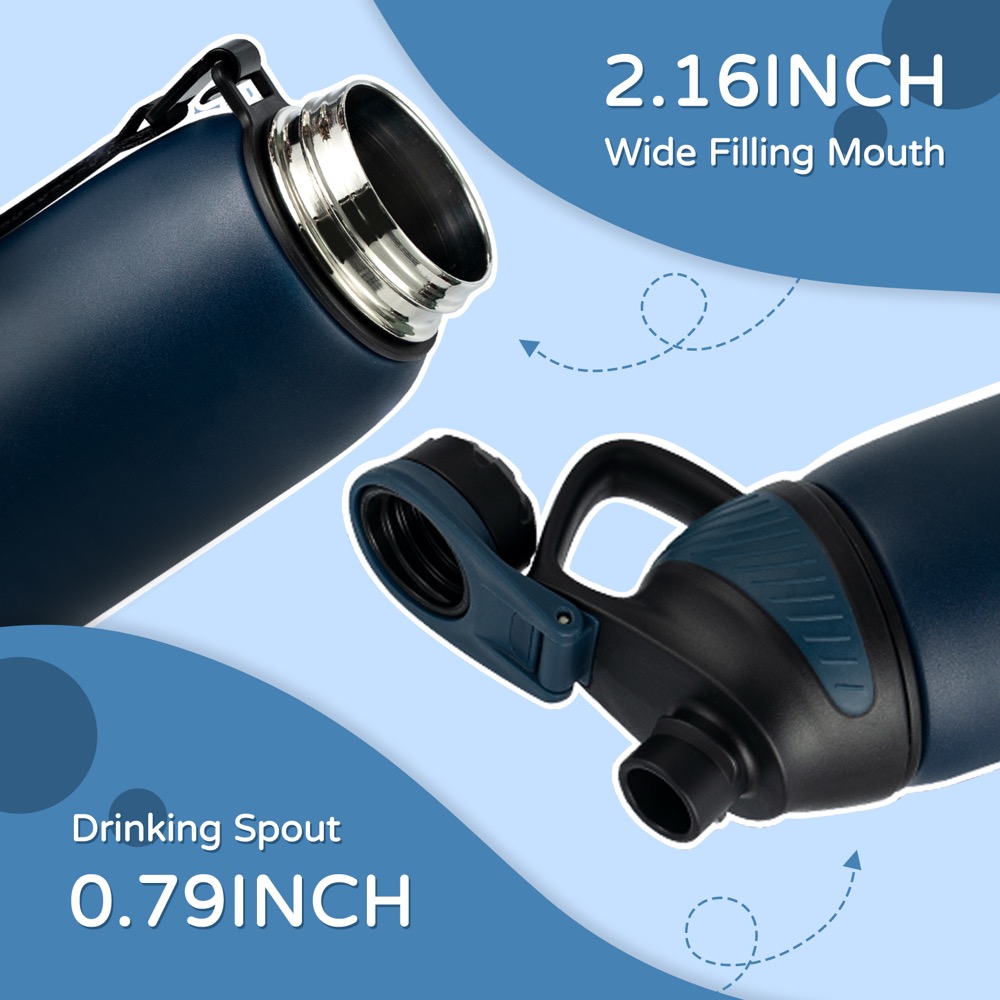 34oz. S/S insulated sports water bottle with spout lid 1