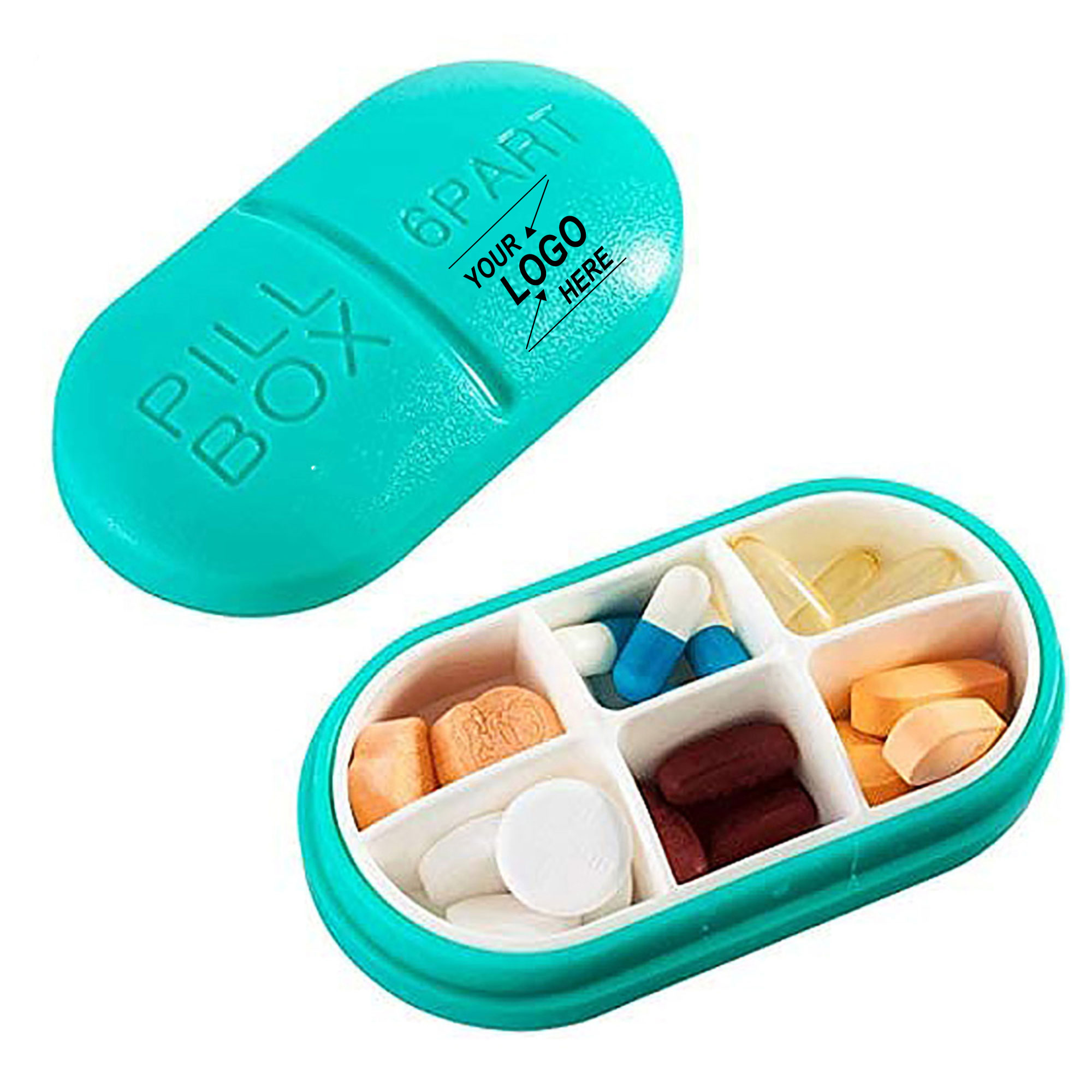 6-Compartment Plastic Oval Pill Organizer Box 5