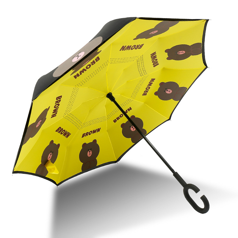 Cartoon Pattern Double Layer Reverse Umbrella with C-Shaped Handle 12