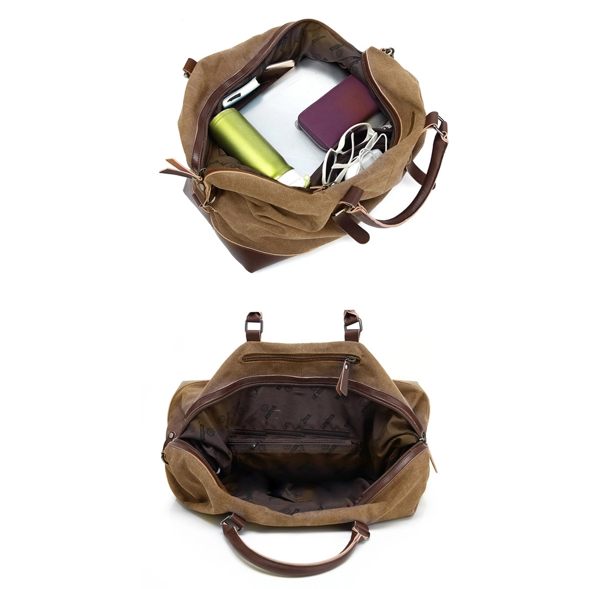 Canvas PU Leather Travel Tote Duffel Bag Carry On 4