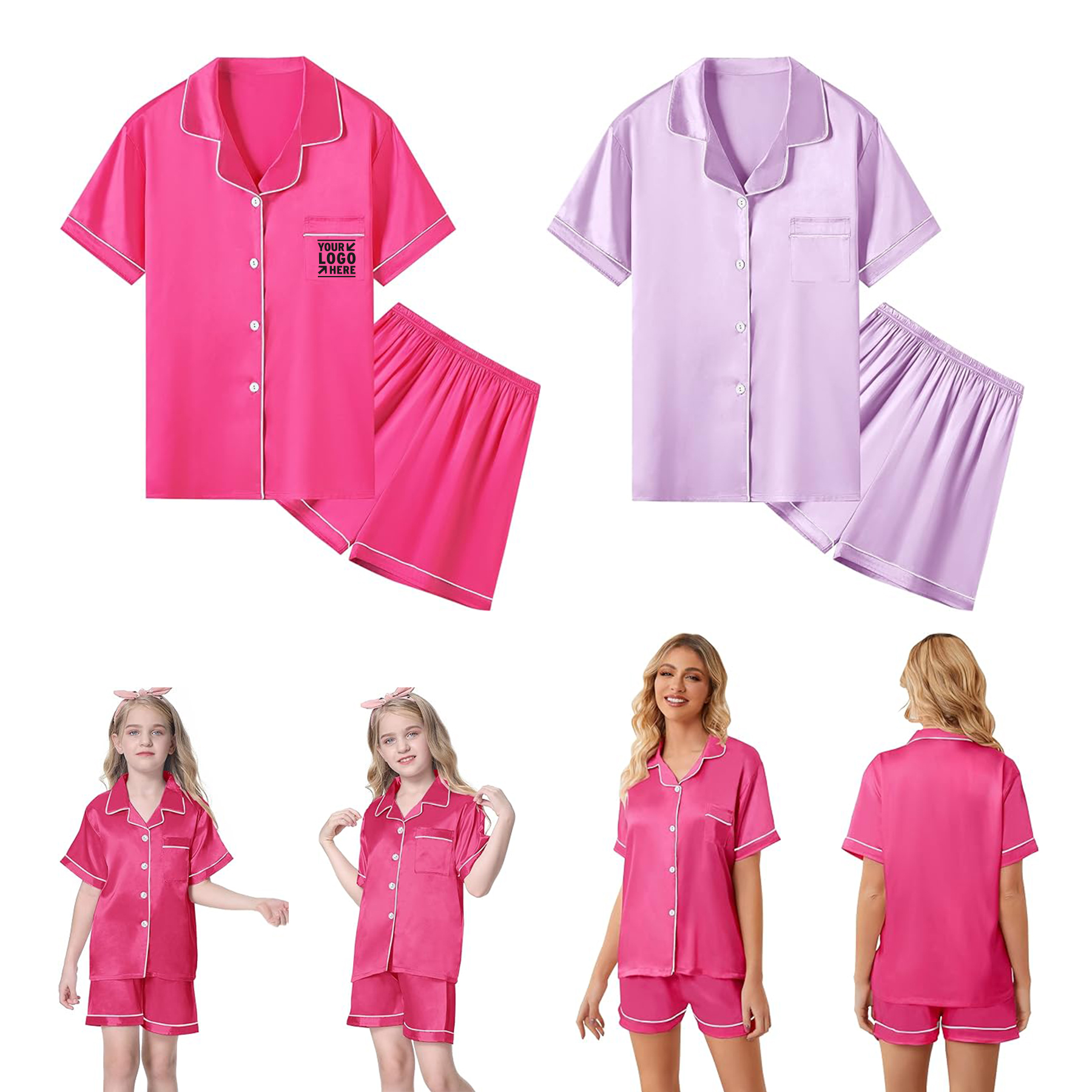 2 Piece Women Girls Satin Pajamas Set Soft Silk Button Down Sleepwear  2