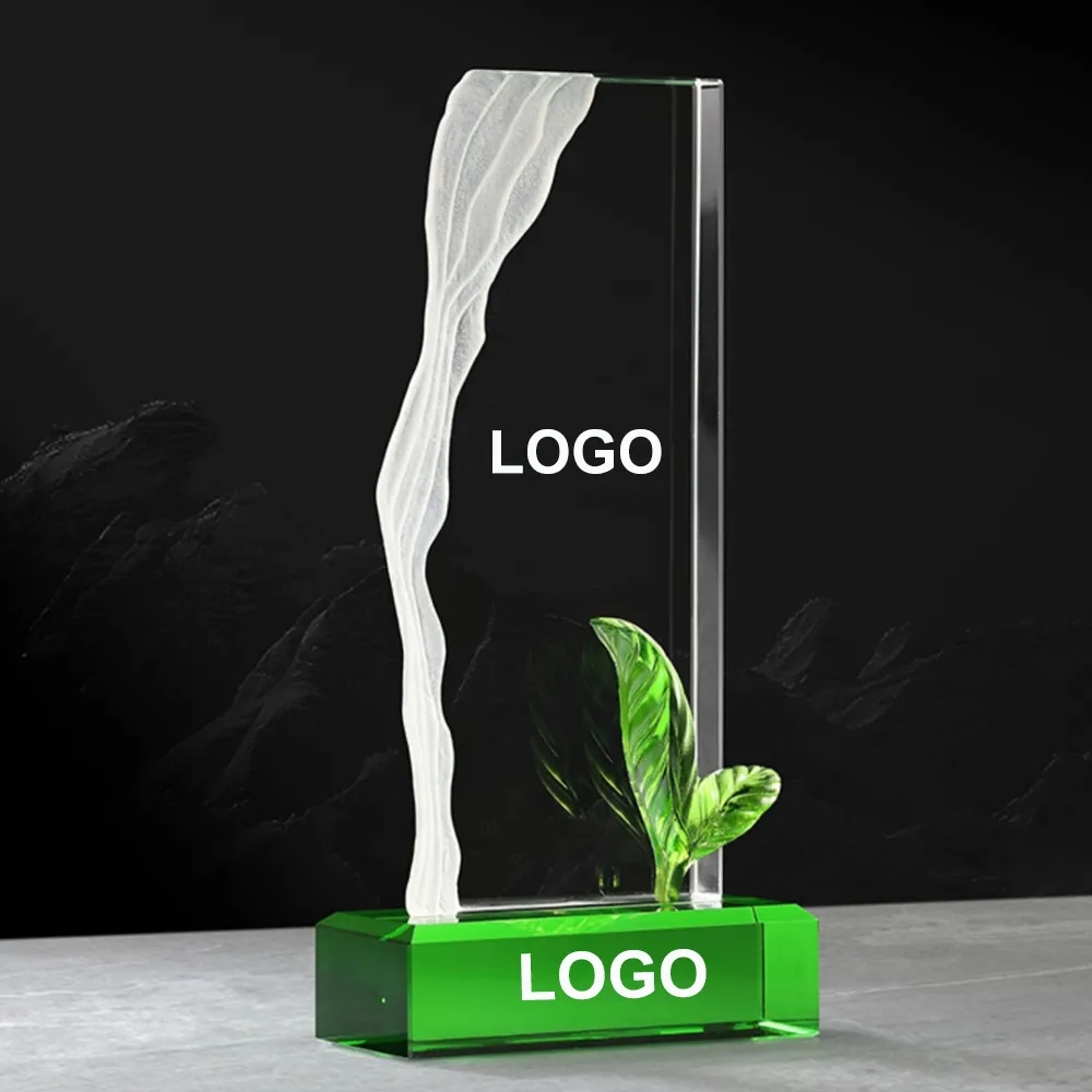 Green Leaf Crystal Trophy 5