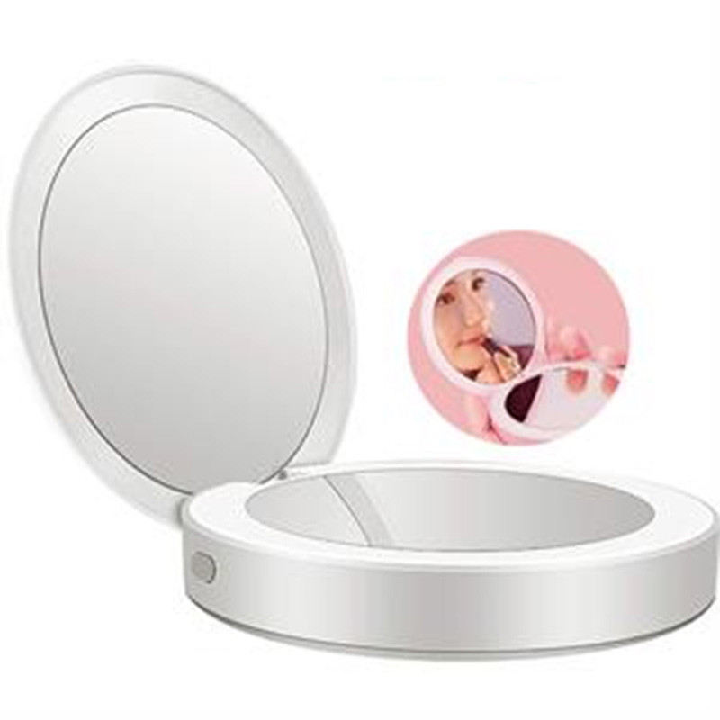 Compact Makeup Mirror with LED Lights and Power bank Charger