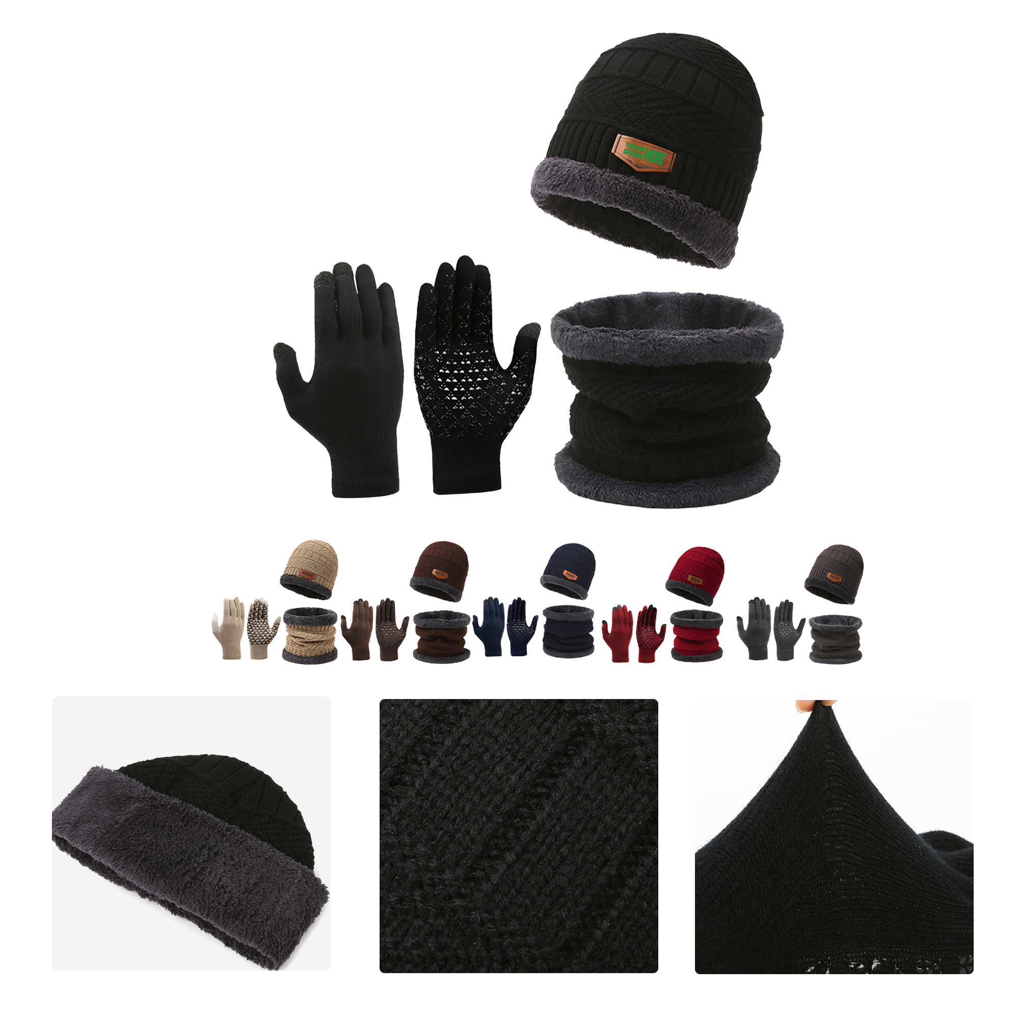 MOQ50 Winter Hat Scarf Gloves Set Customization 2